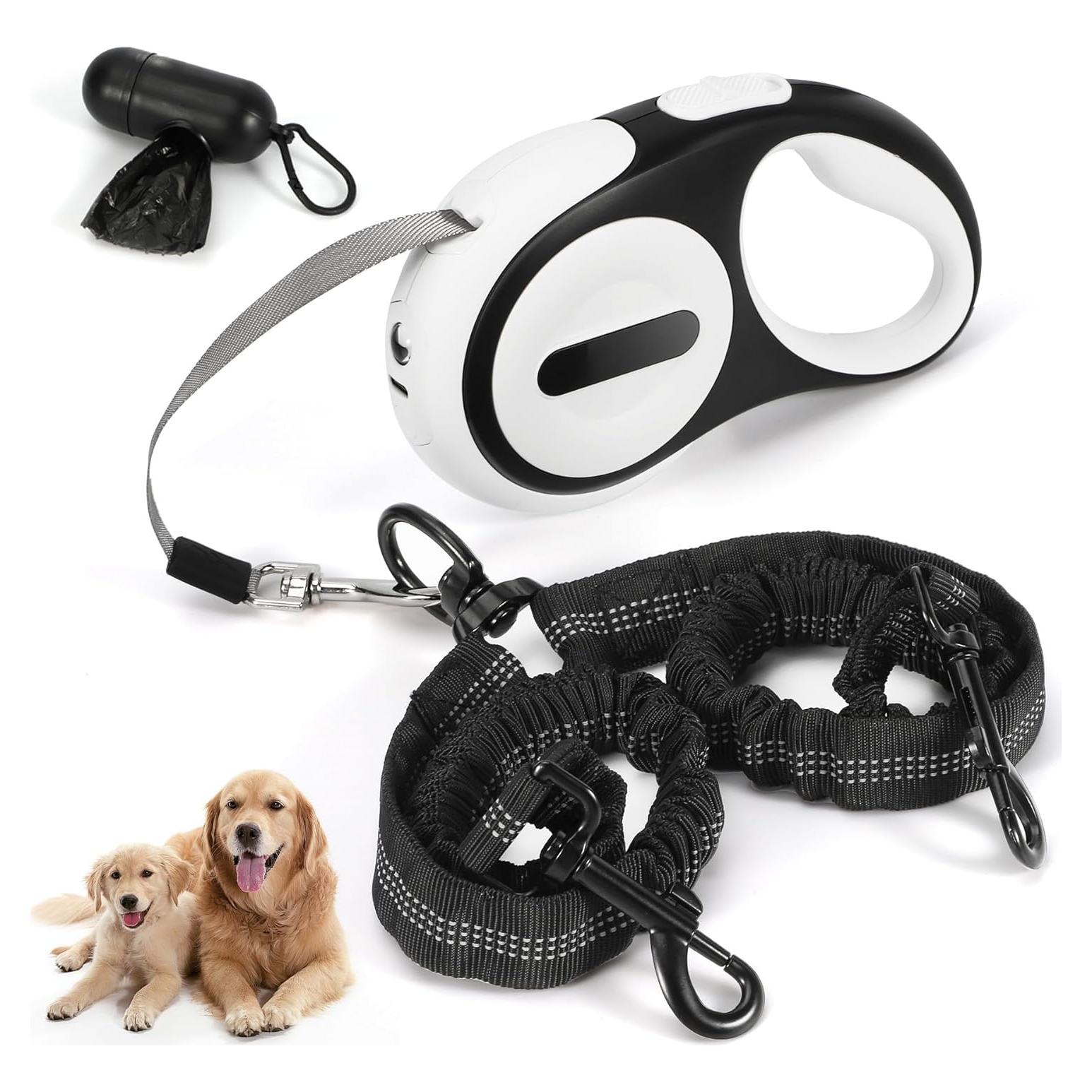 Correa retráctil doble para 2 perros grandes YaLunpc - 4.88m, 65kg, LED