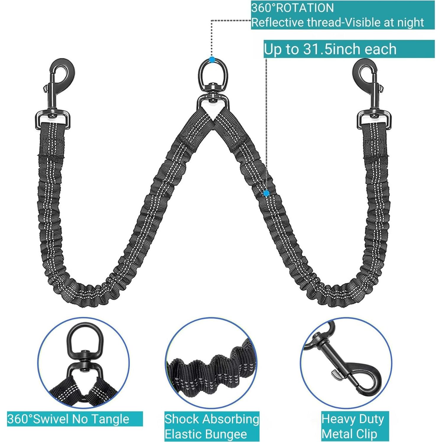 Correa retráctil doble para 2 perros grandes YaLunpc - 4.88m, 65kg, LED
