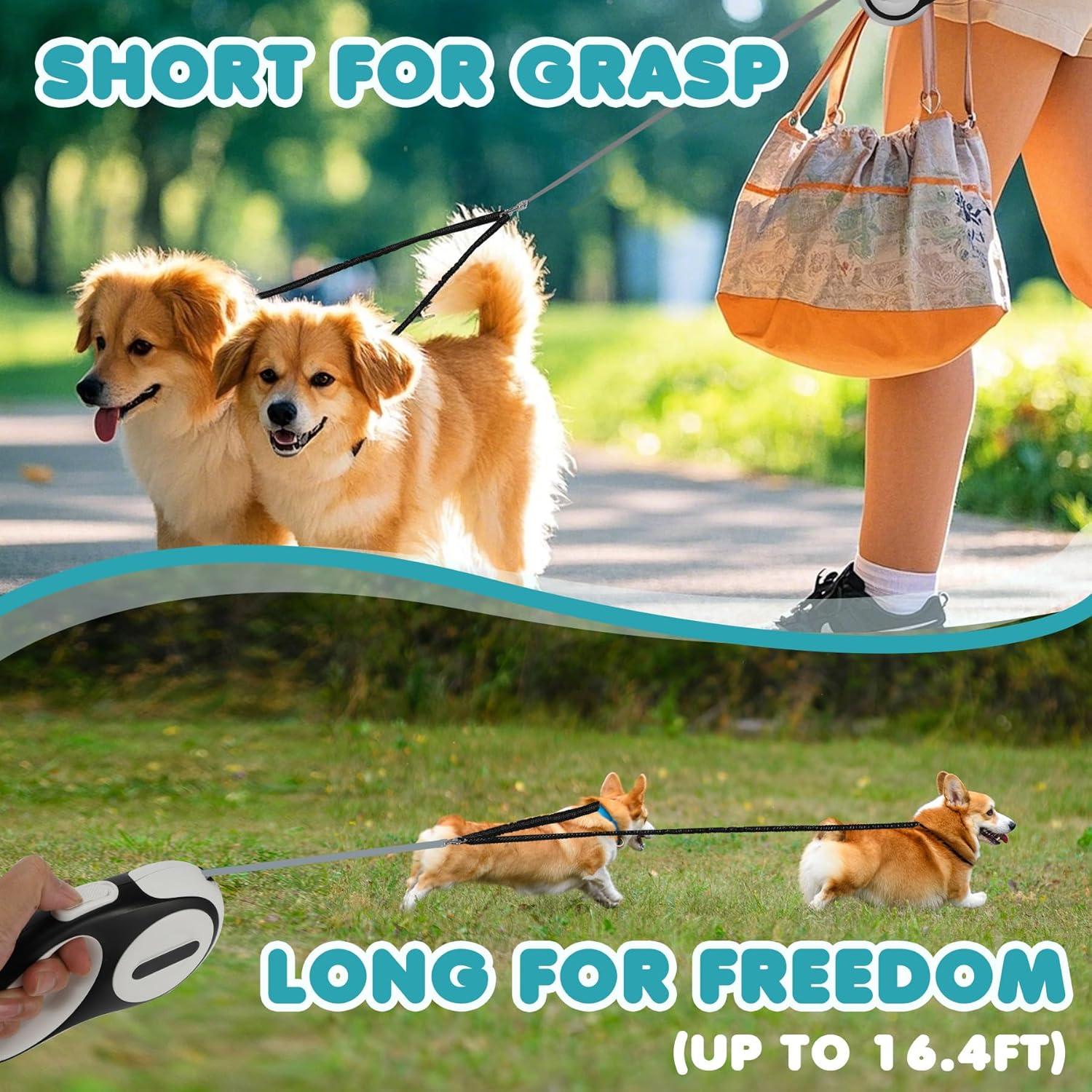 Correa retráctil doble para 2 perros grandes YaLunpc - 4.88m, 65kg, LED