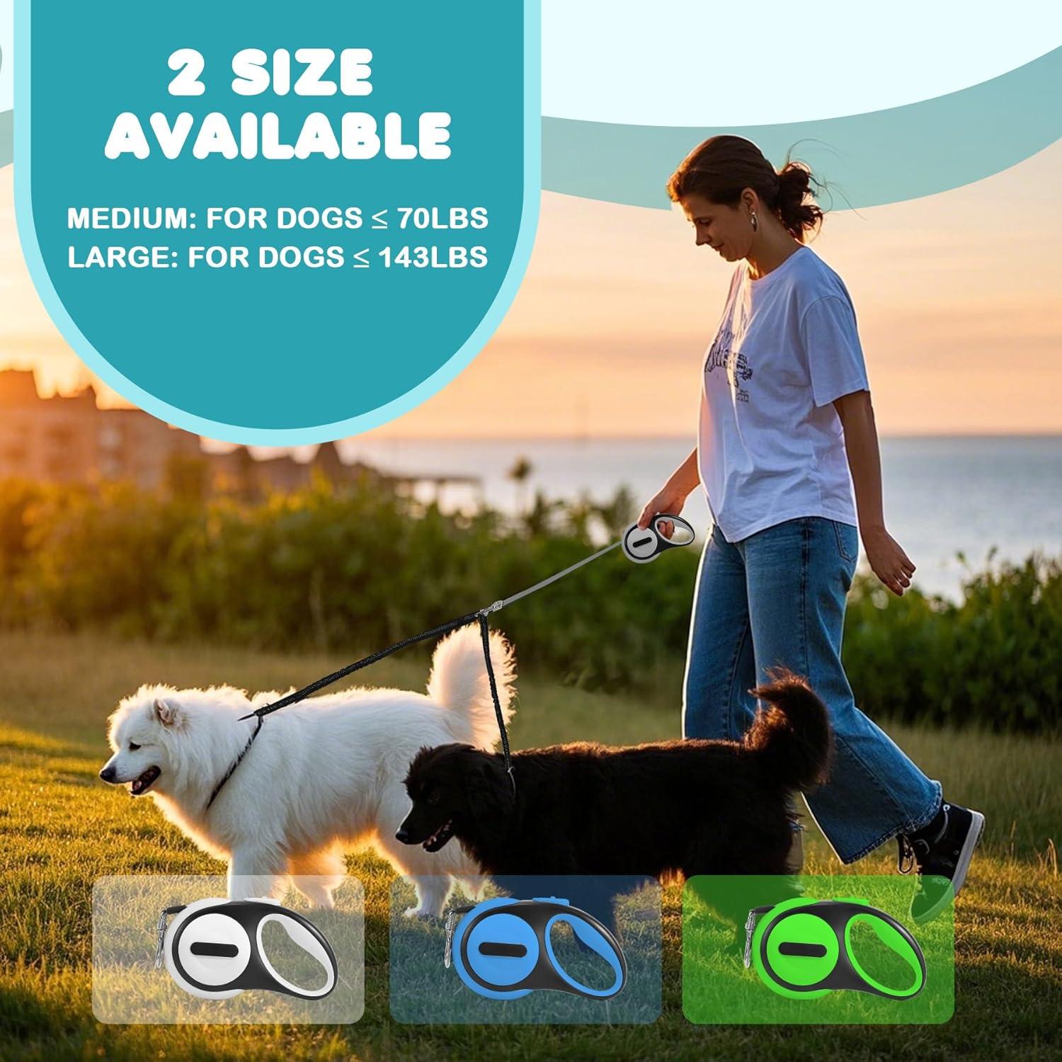 Correa retráctil doble para 2 perros grandes YaLunpc - 4.88m, 65kg, LED