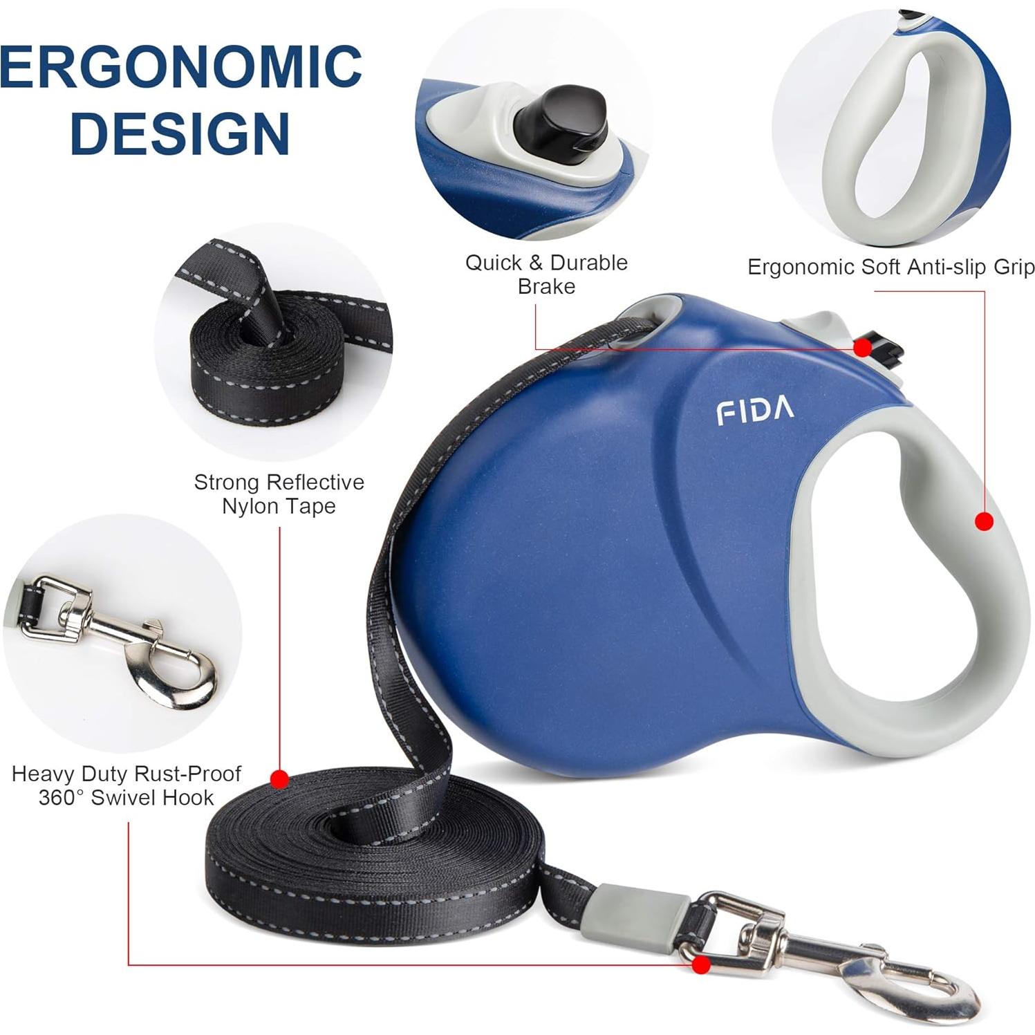 Correa Retráctil para Perros Fida 7.92m Alta Resistencia Azul