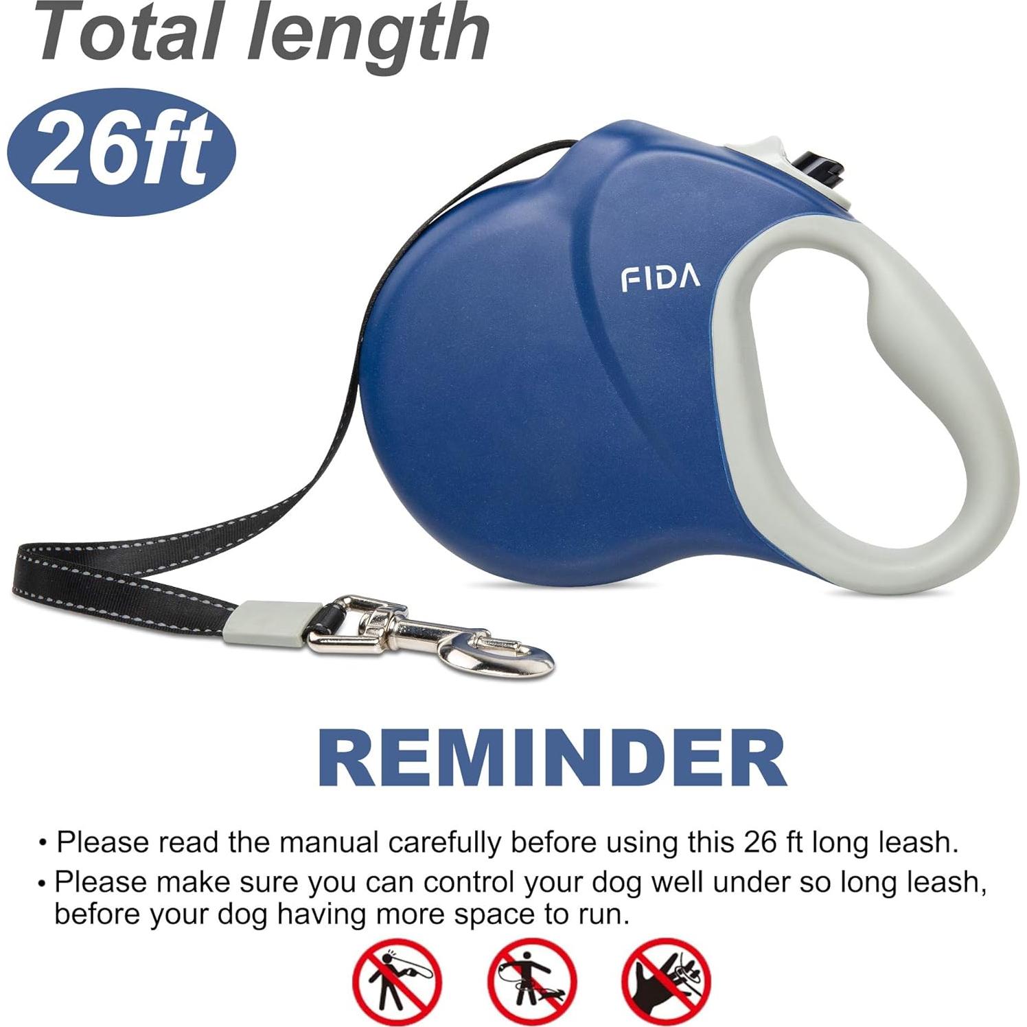 Correa Retráctil para Perros Fida 7.92m Alta Resistencia Azul