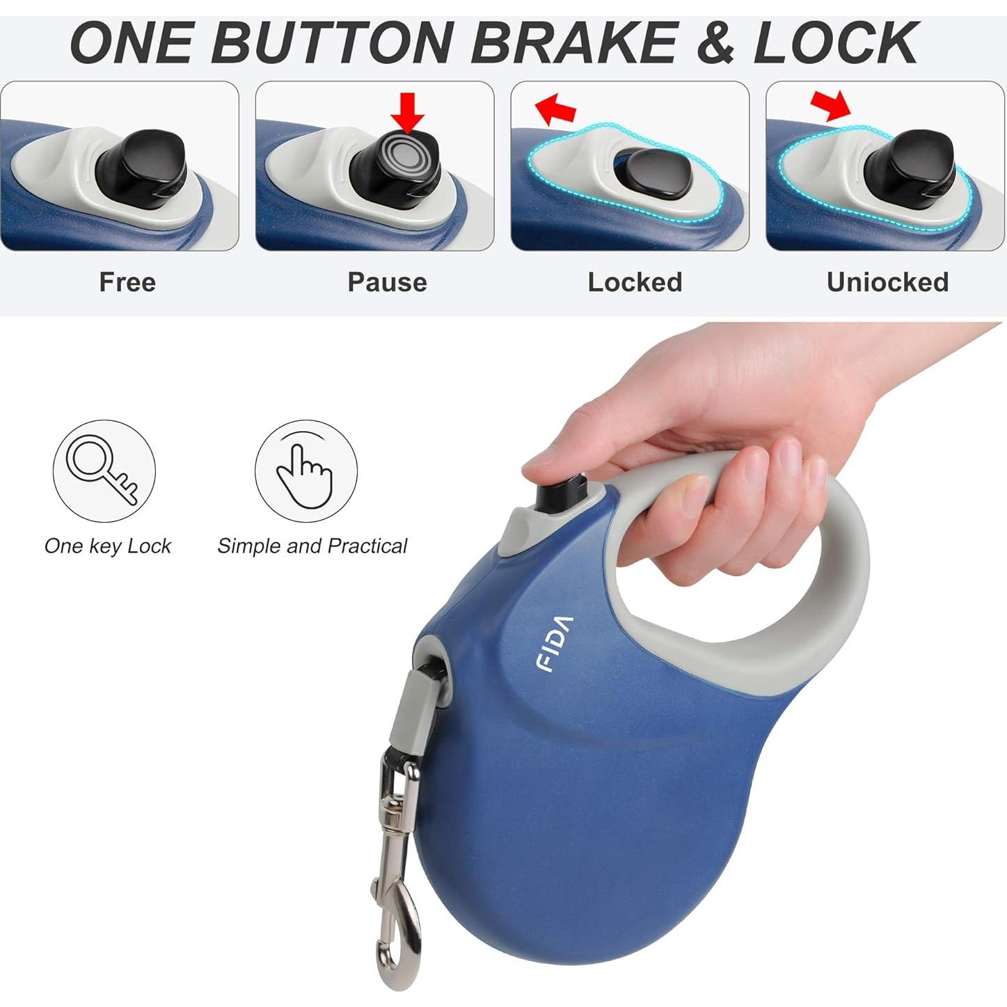 Correa Retráctil para Perros Fida 7.92m Alta Resistencia Azul