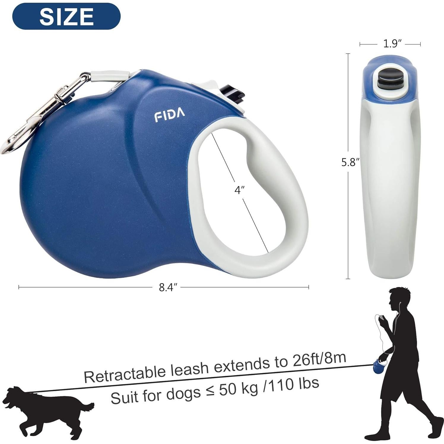 Correa Retráctil para Perros Fida 7.92m Alta Resistencia Azul