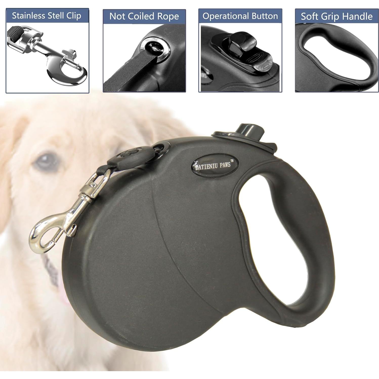 Correa de Perro Retráctil DATIENIU PAWS 5m Ajustable Negra