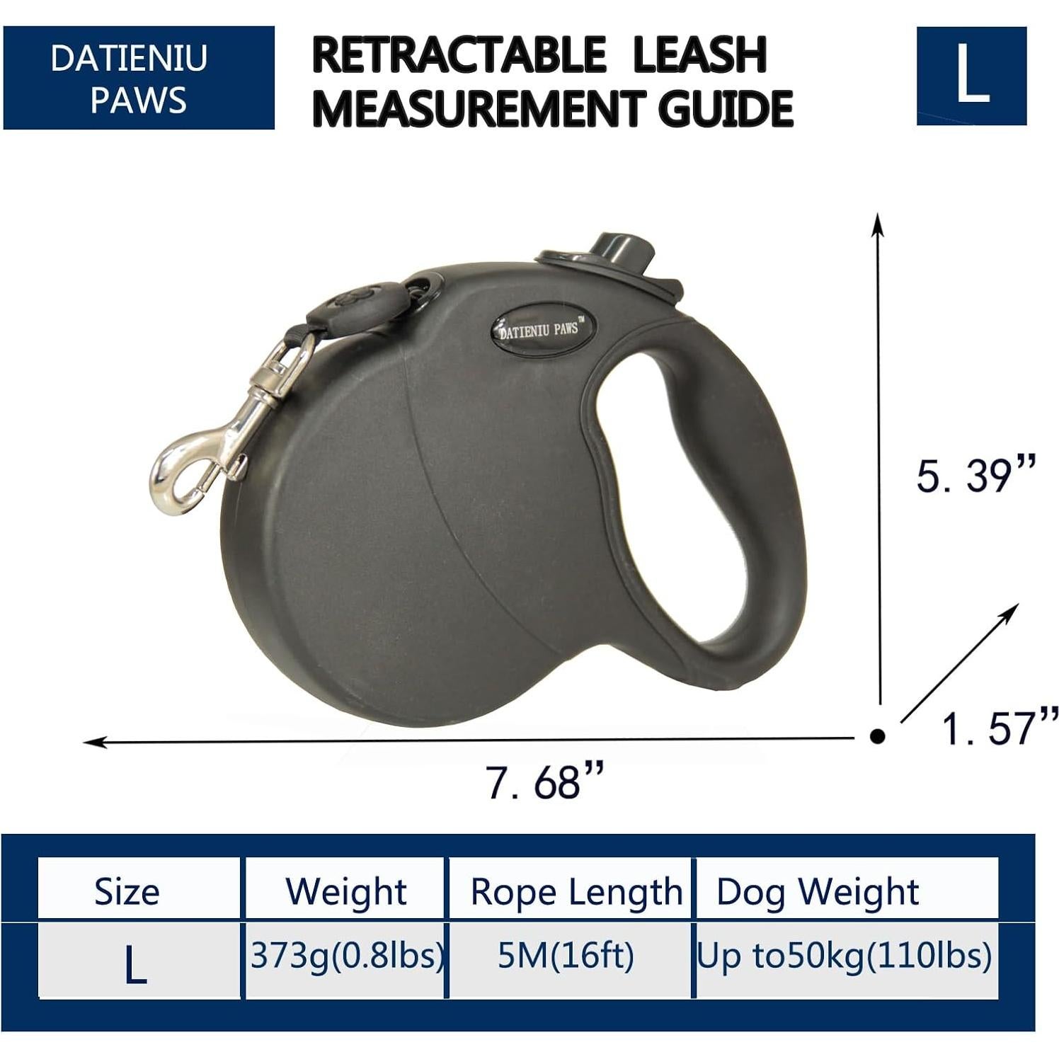 Correa de Perro Retráctil DATIENIU PAWS 5m Ajustable Negra