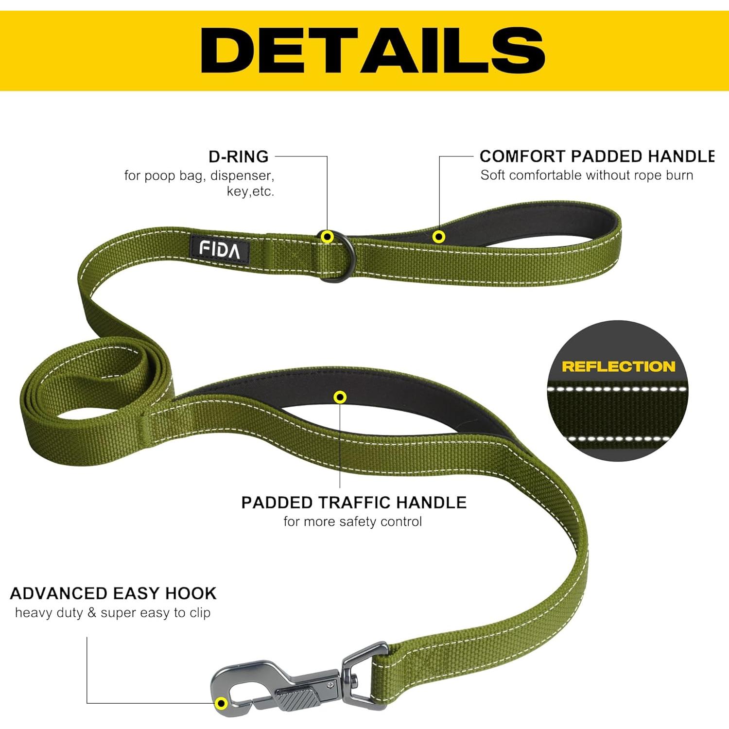 Correa para Perros Fida 1.22m Alta Resistencia Verde