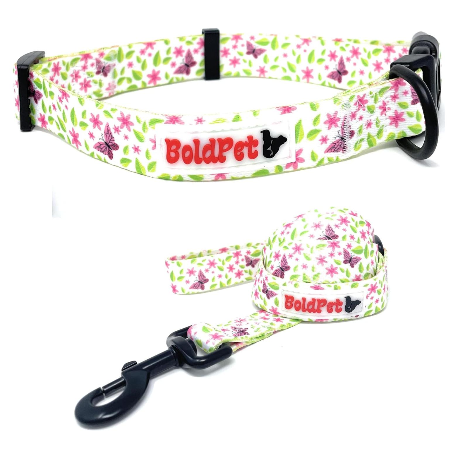 Conjunto Collar y Correa para Perros BOLDPET Floral Ajustable