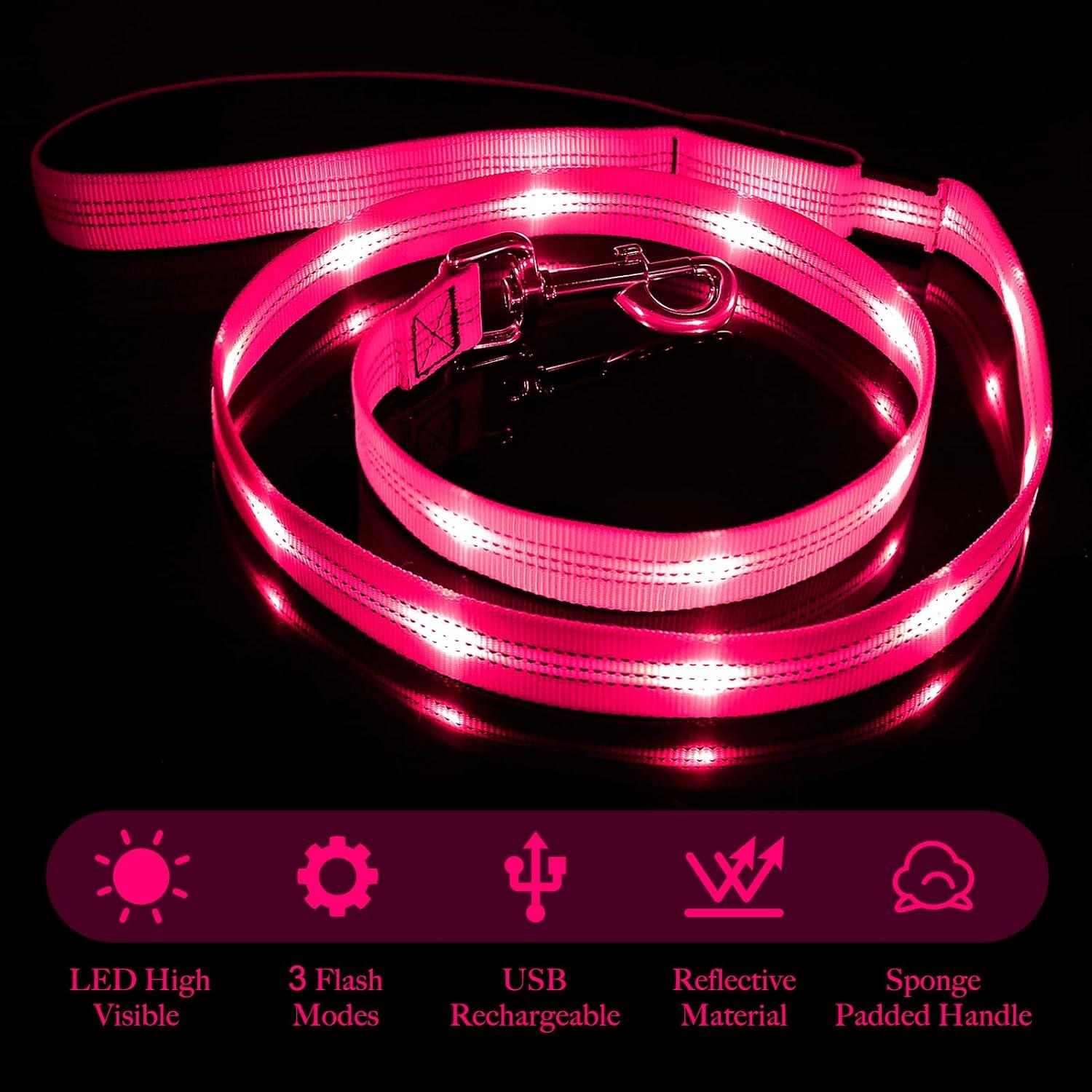 Correa para Perros Illumifun LED Rosa 1 - Recargable USB, Nylon