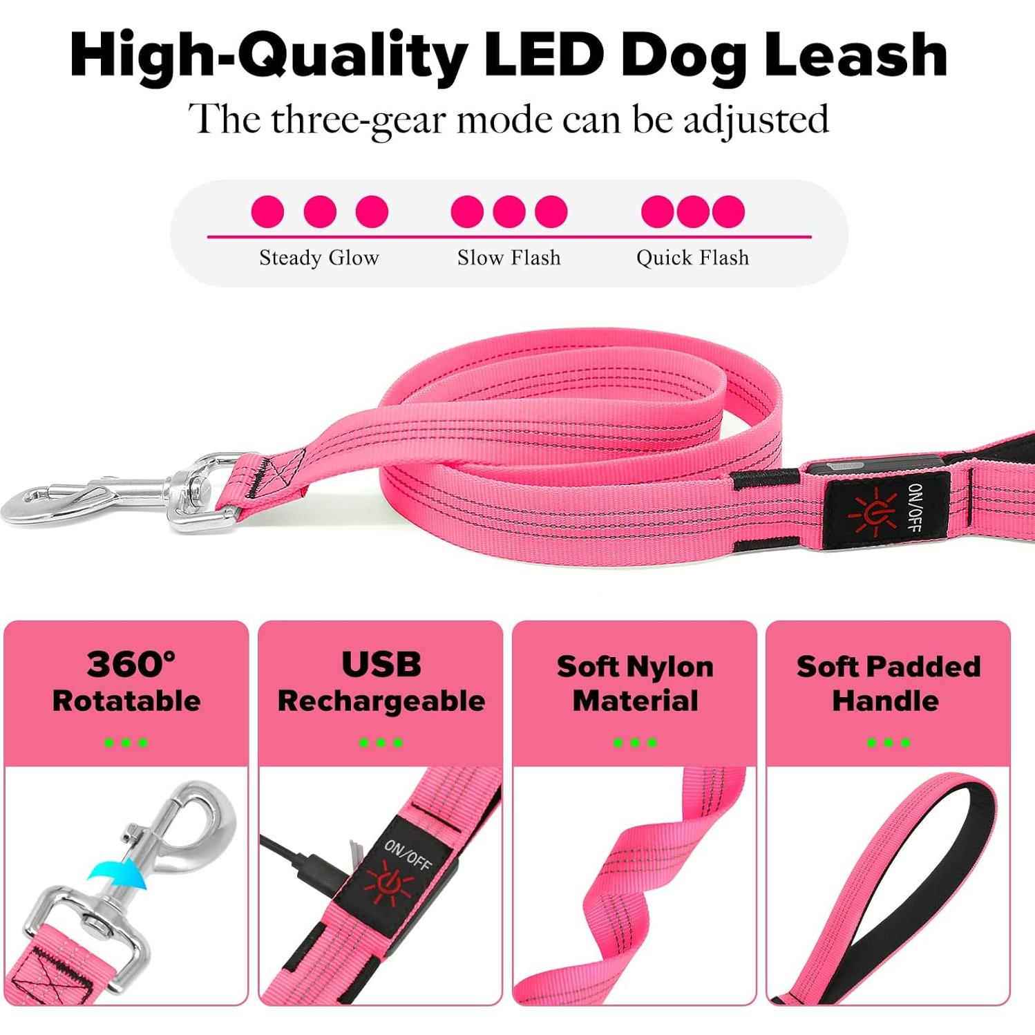 Correa para Perros Illumifun LED Rosa 1 - Recargable USB, Nylon