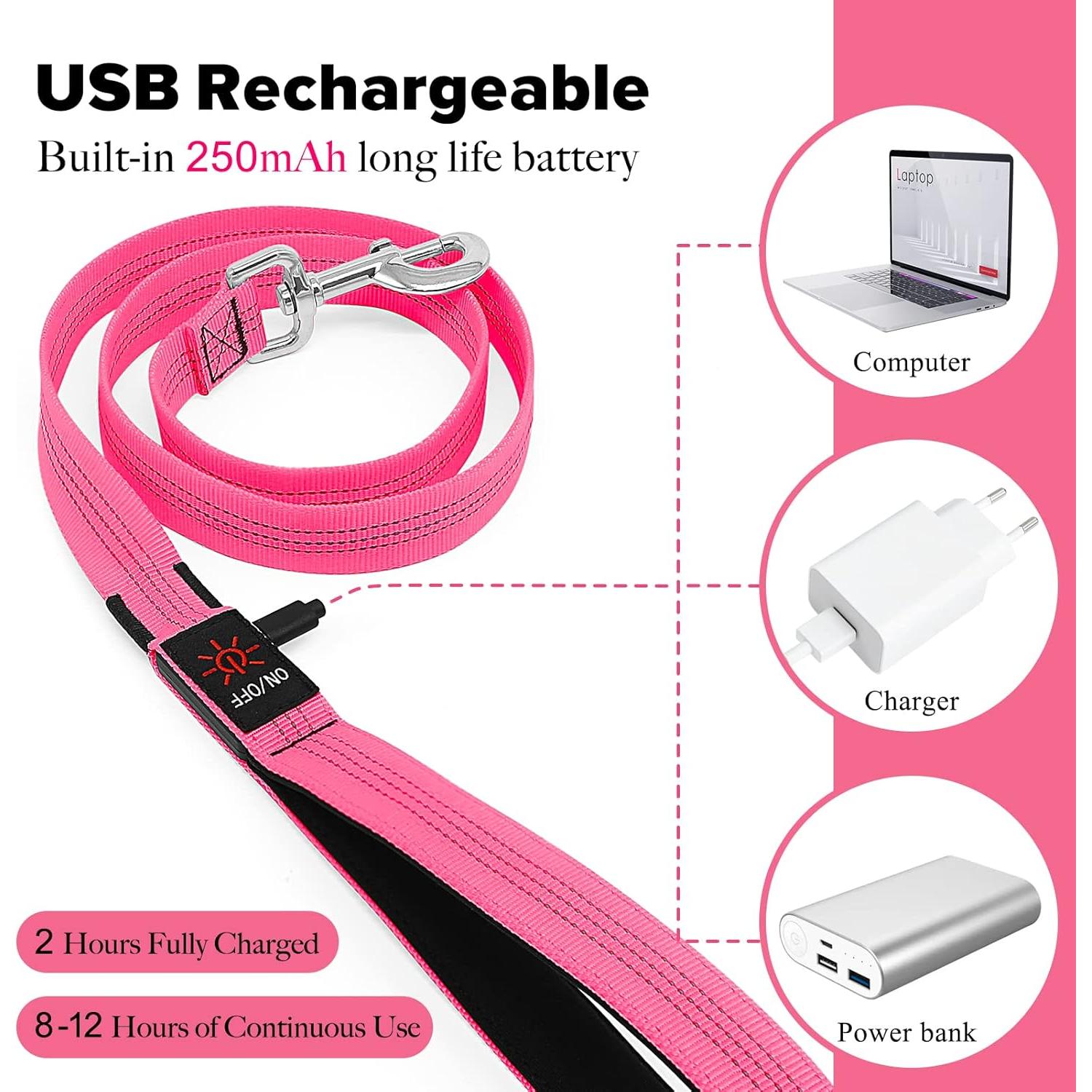 Correa para Perros Illumifun LED Rosa 1 - Recargable USB, Nylon