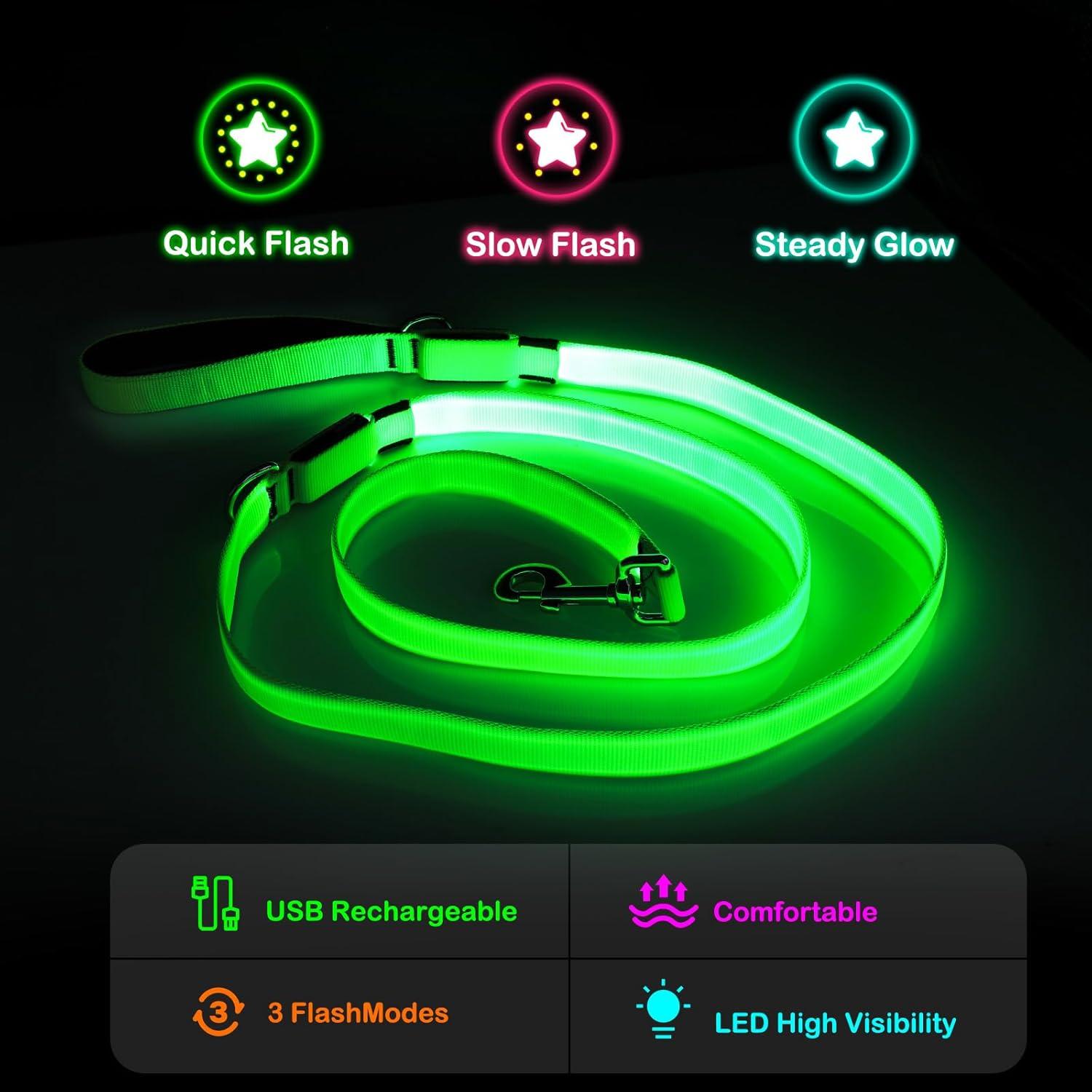 Correa LED para Perros Bisen 180 cm Verde Reflectante