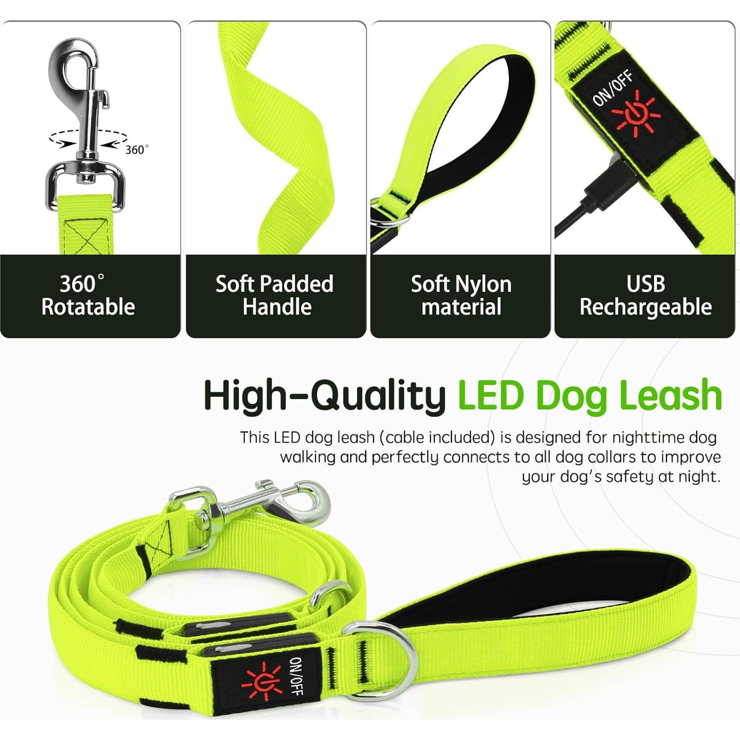 Correa LED para Perros Bisen 180 cm Verde Reflectante