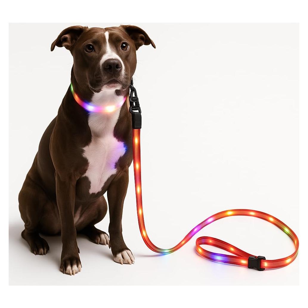 Correa LED Iluminada Flash Pet 1.83m Recargable USB Seguridad