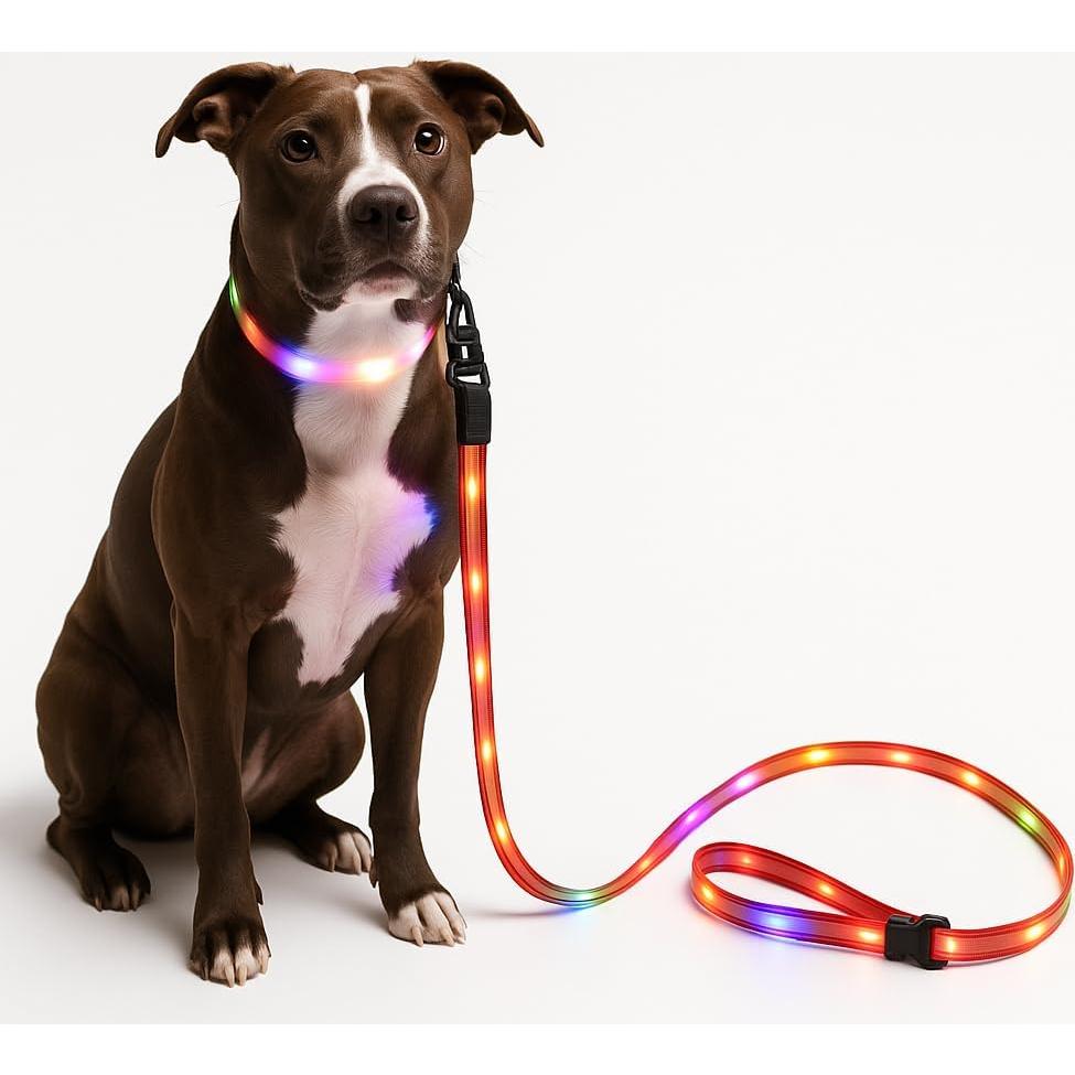 Correa LED Iluminada Flash Pet 1.83m Recargable USB Seguridad