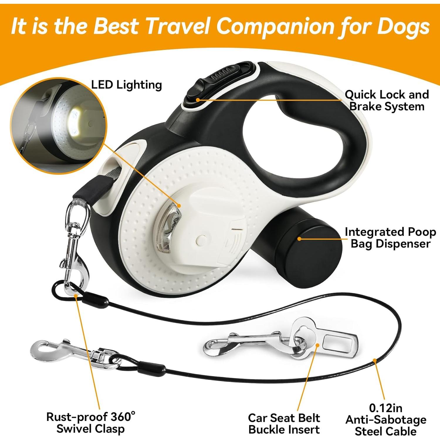 Correa Retráctil ODRIEW 4.88m para Perros hasta 34kg con Luz LED