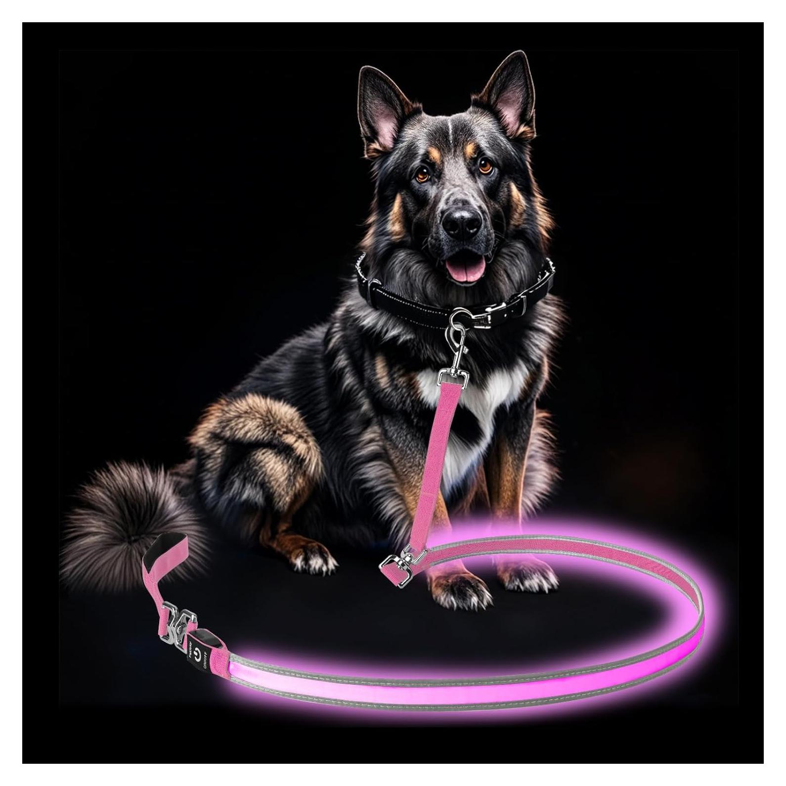 Correa LED para Perros PetIsay 1.83m Rosa Impermeable Reflectante