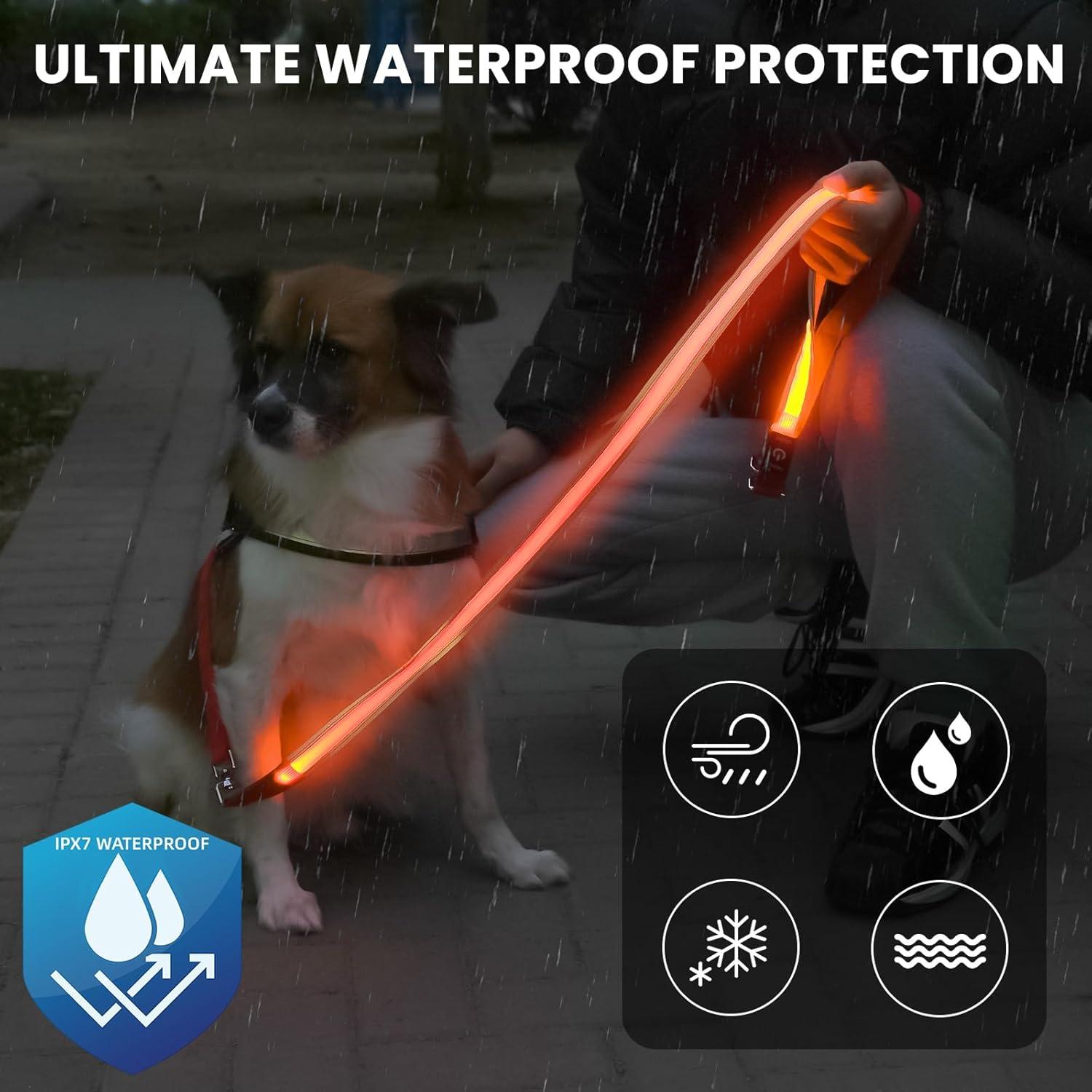 Correa LED para Perros PetIsay 1.83m Rosa Impermeable Reflectante