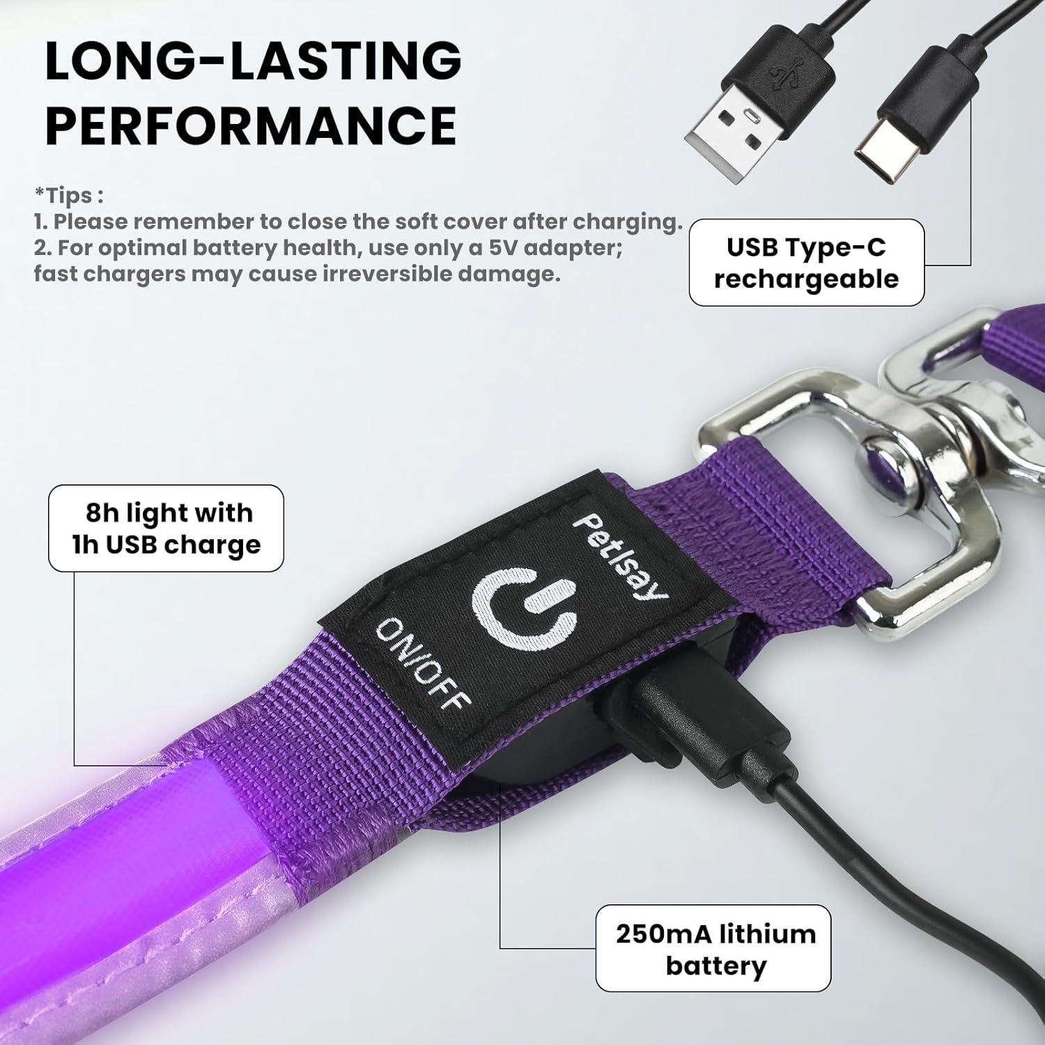 Correa LED para Perros PetIsay 1.83m Rosa Impermeable Reflectante