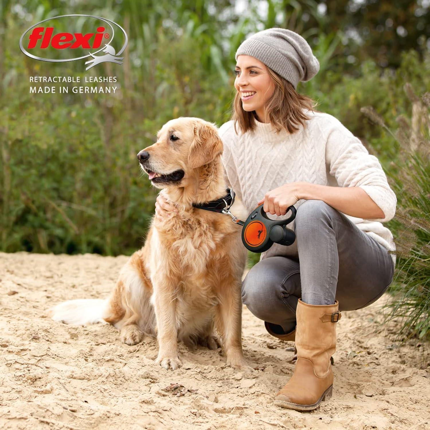 Correa Retráctil Flexi Neón Naranja 5m para Perros hasta 15kg