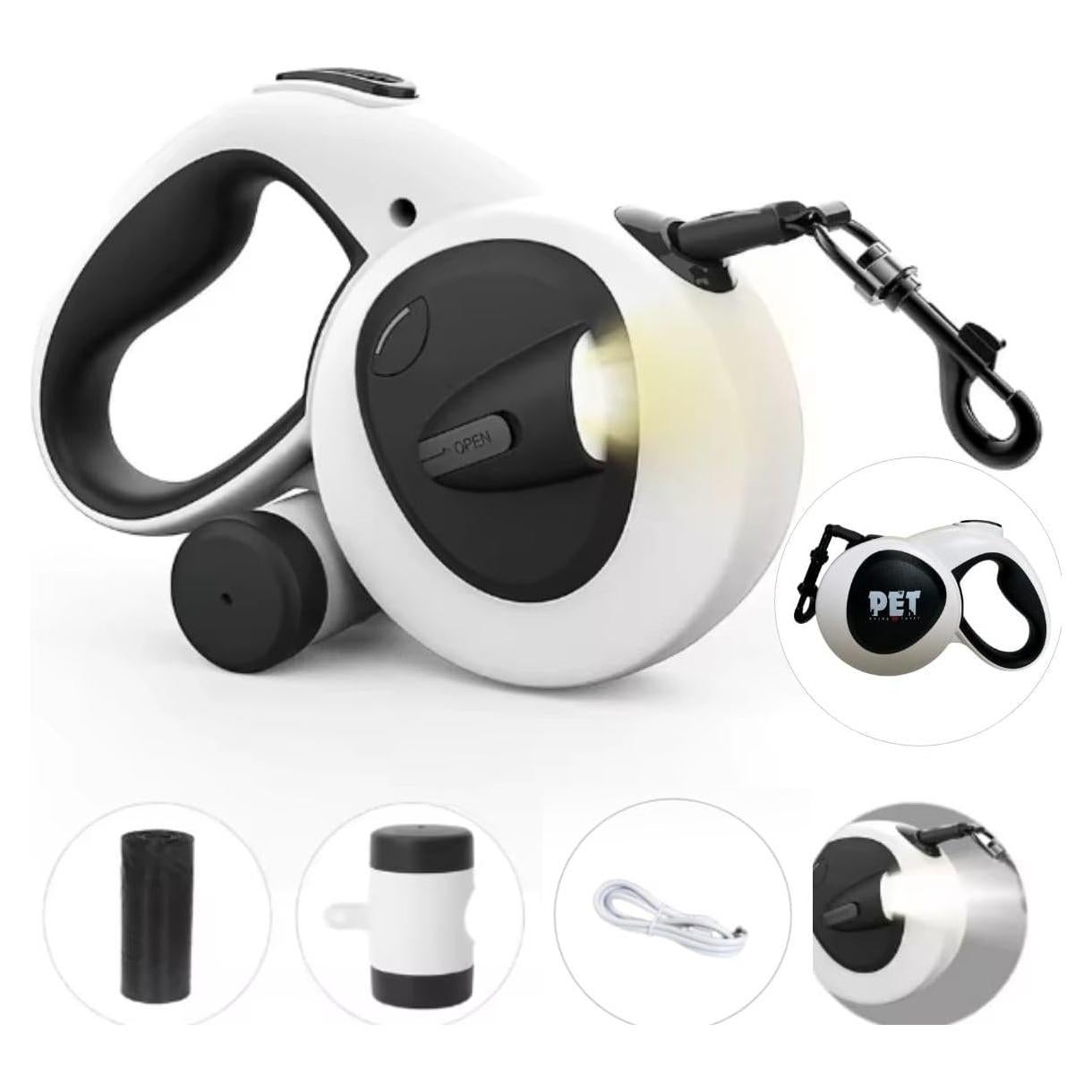 Correa Retráctil 4-en-1 BKINDTOPET 5m con Luz LED y Dispensador