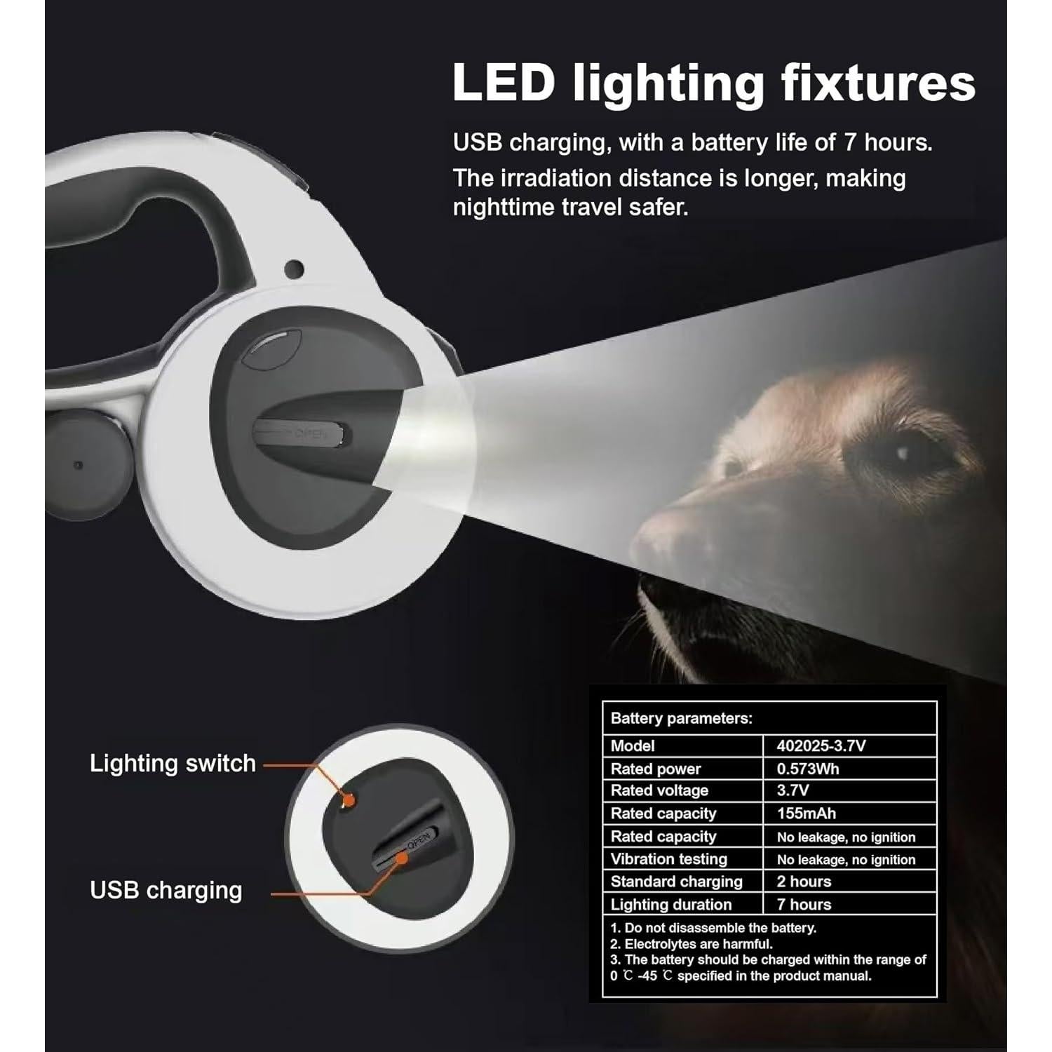 Correa Retráctil 4-en-1 BKINDTOPET 5m con Luz LED y Dispensador