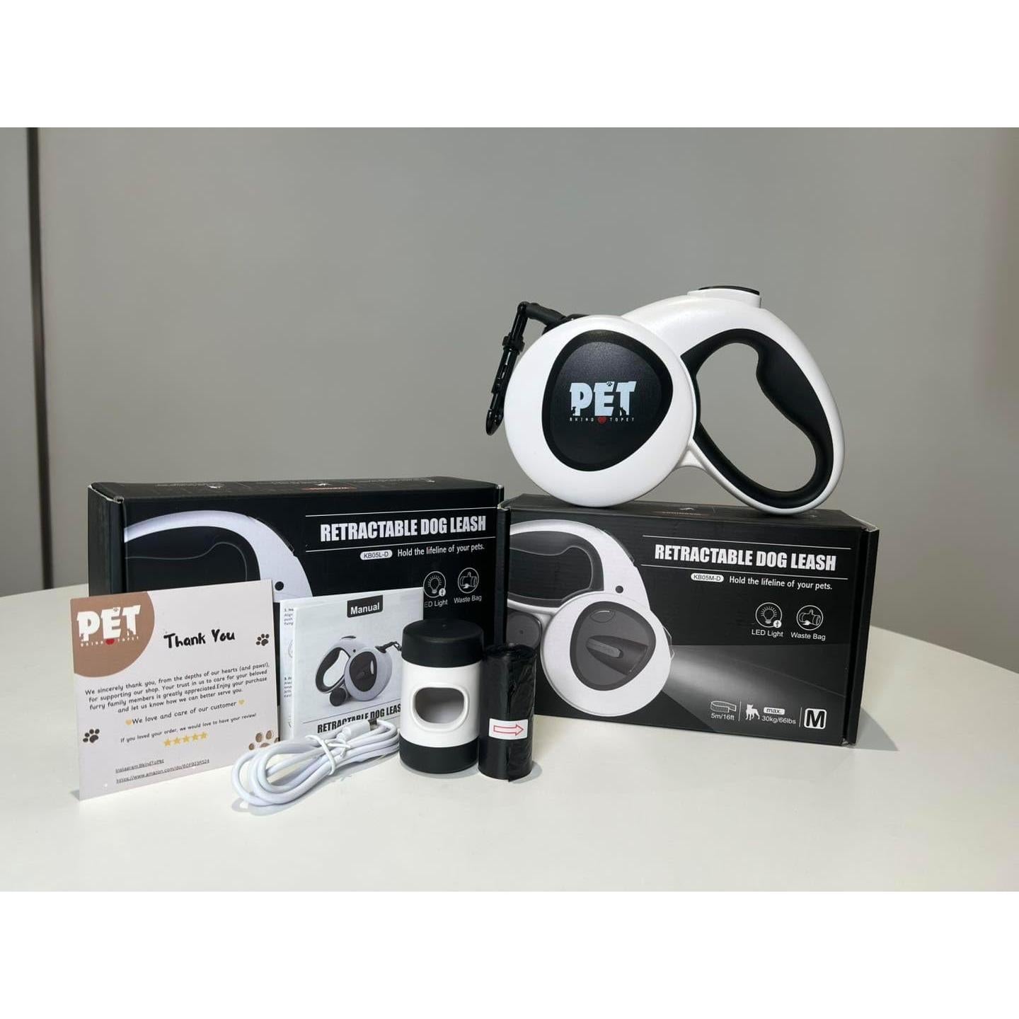 Correa Retráctil 4-en-1 BKINDTOPET 5m con Luz LED y Dispensador