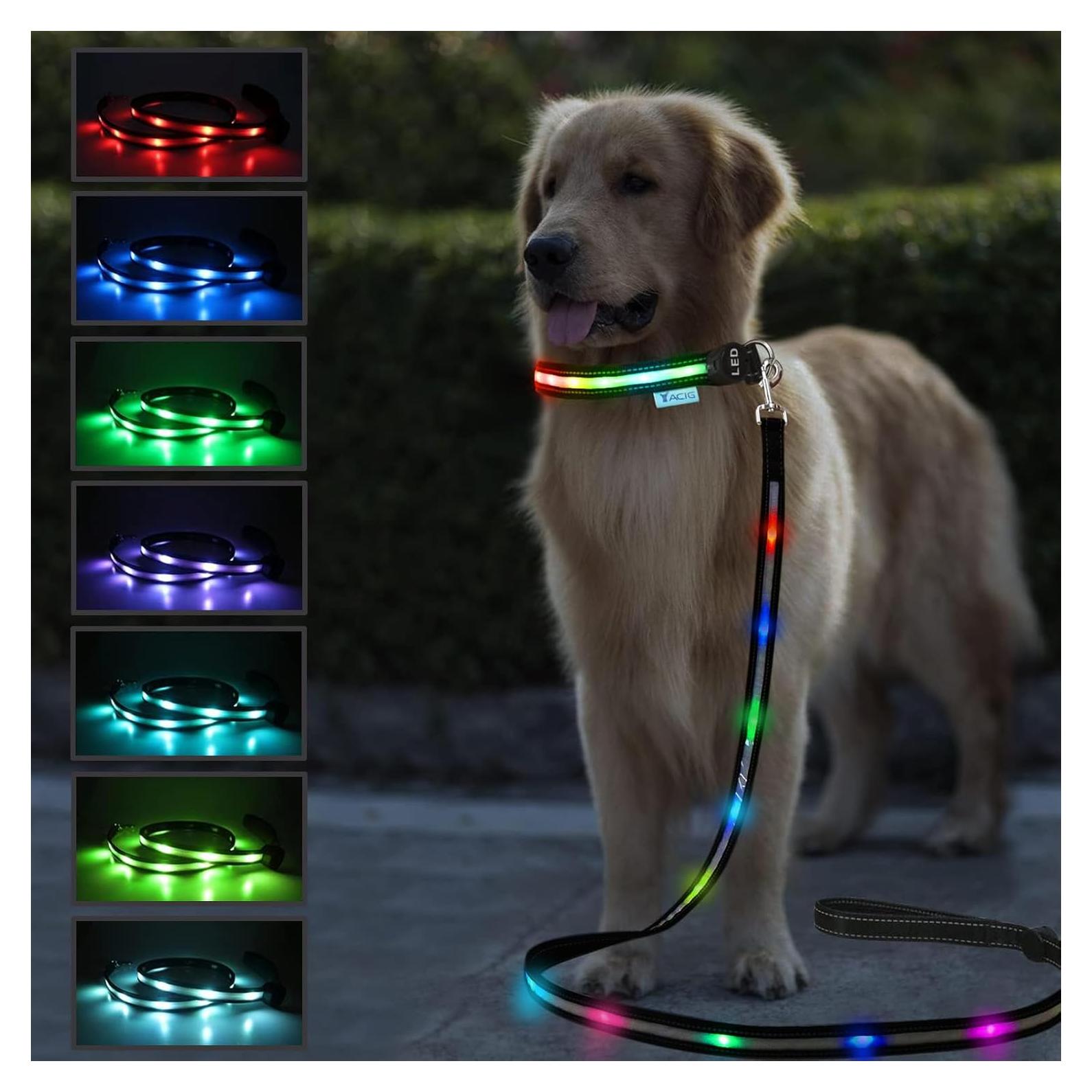 Correa LED Recargable Yacig 1.83m para Perros - 7 Colores