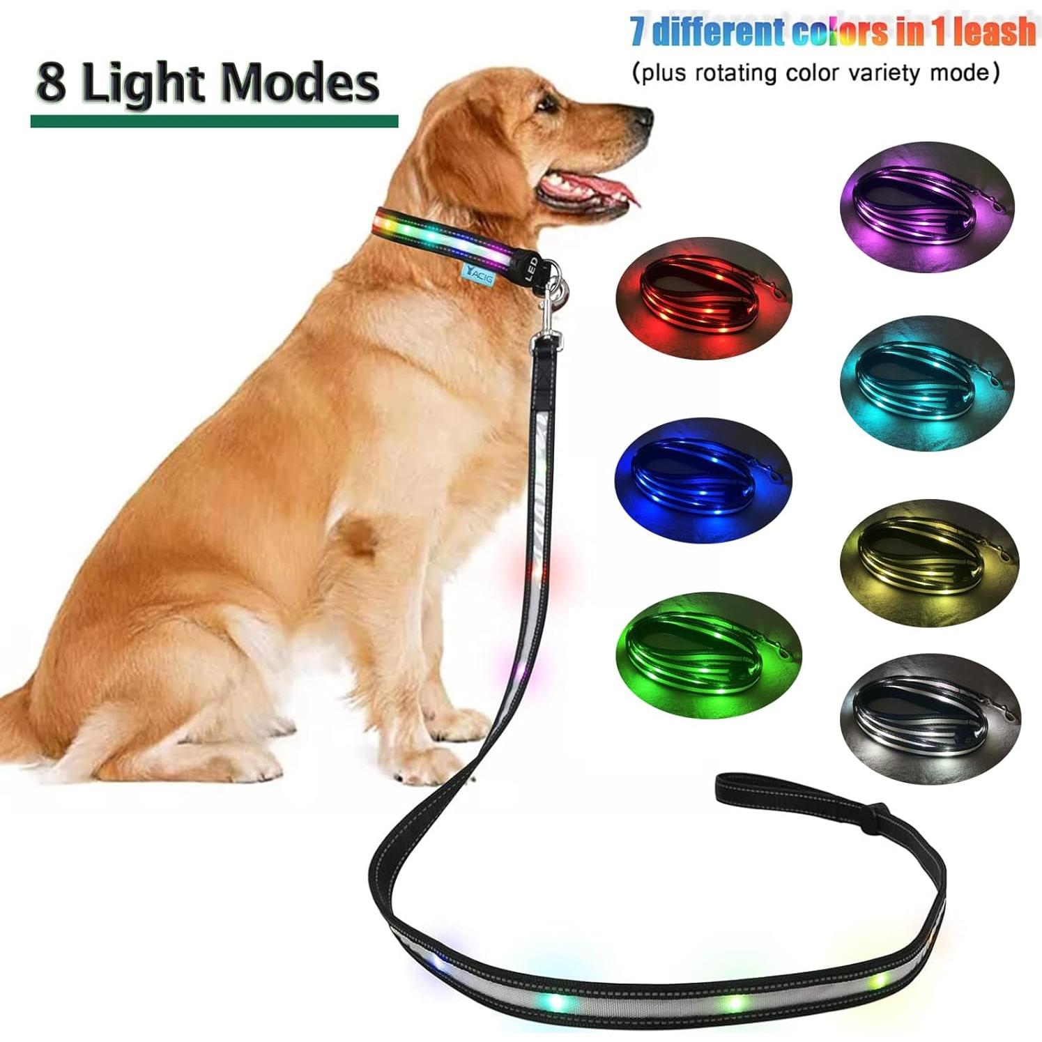 Correa LED Recargable Yacig 1.83m para Perros - 7 Colores