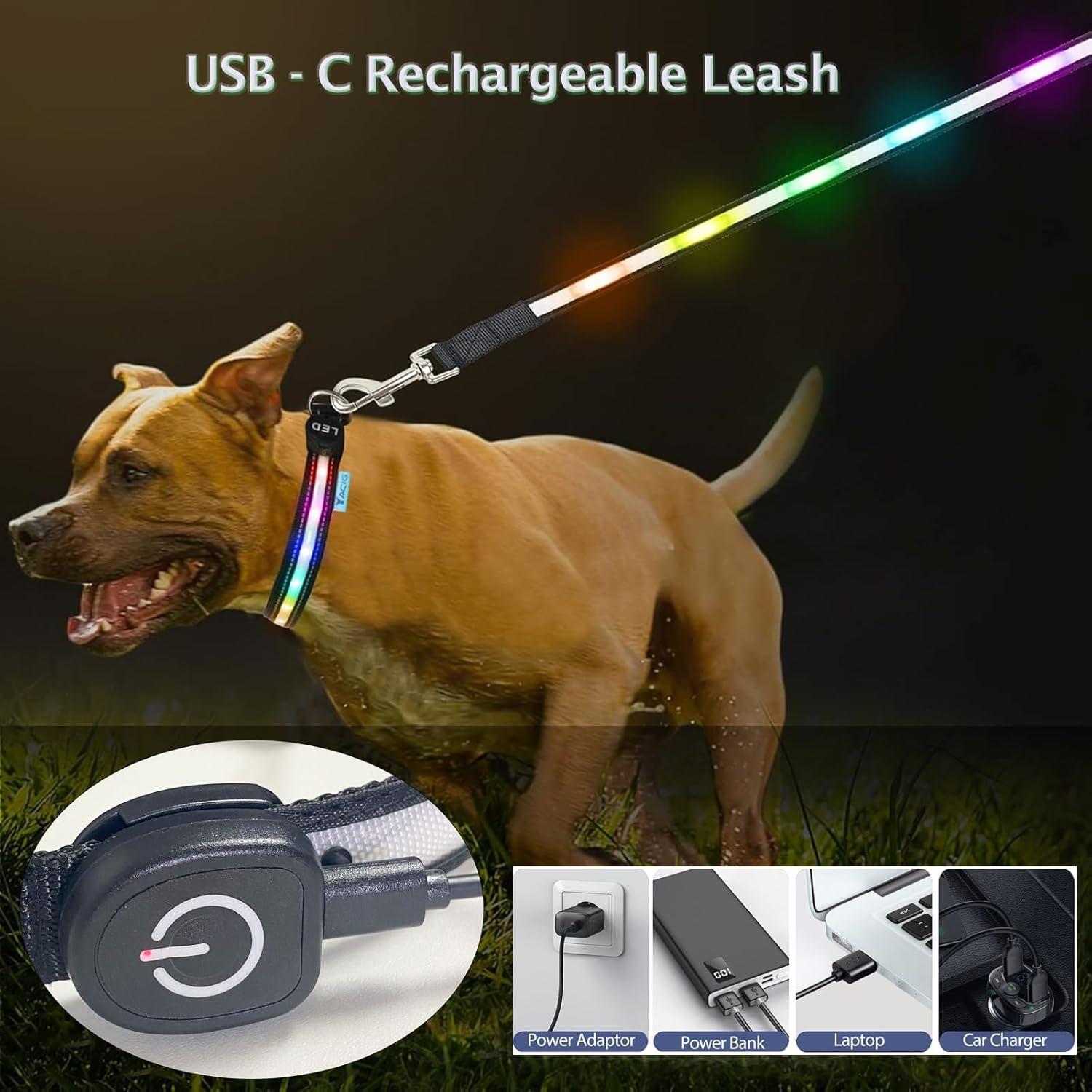 Correa LED Recargable Yacig 1.83m para Perros - 7 Colores