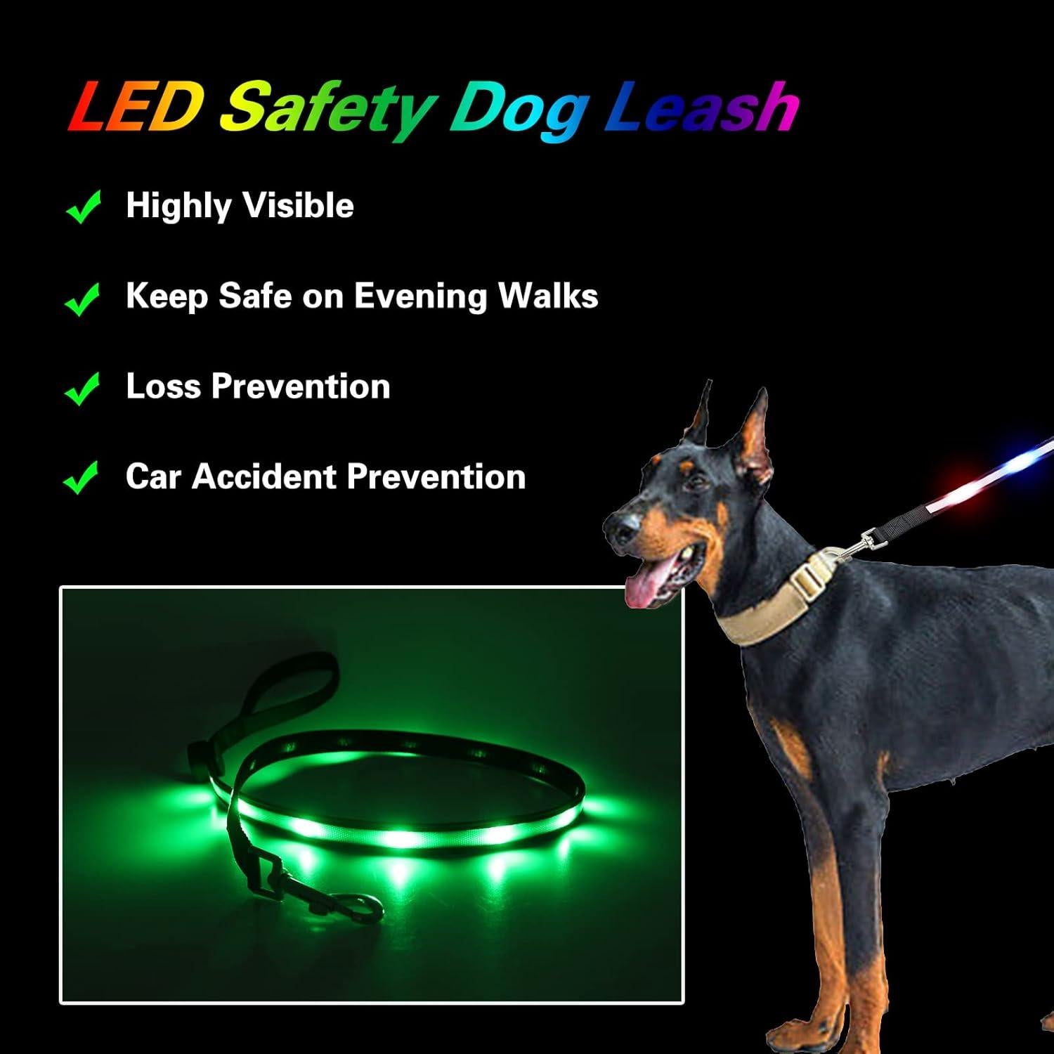 Correa LED Recargable Yacig 1.83m para Perros - 7 Colores