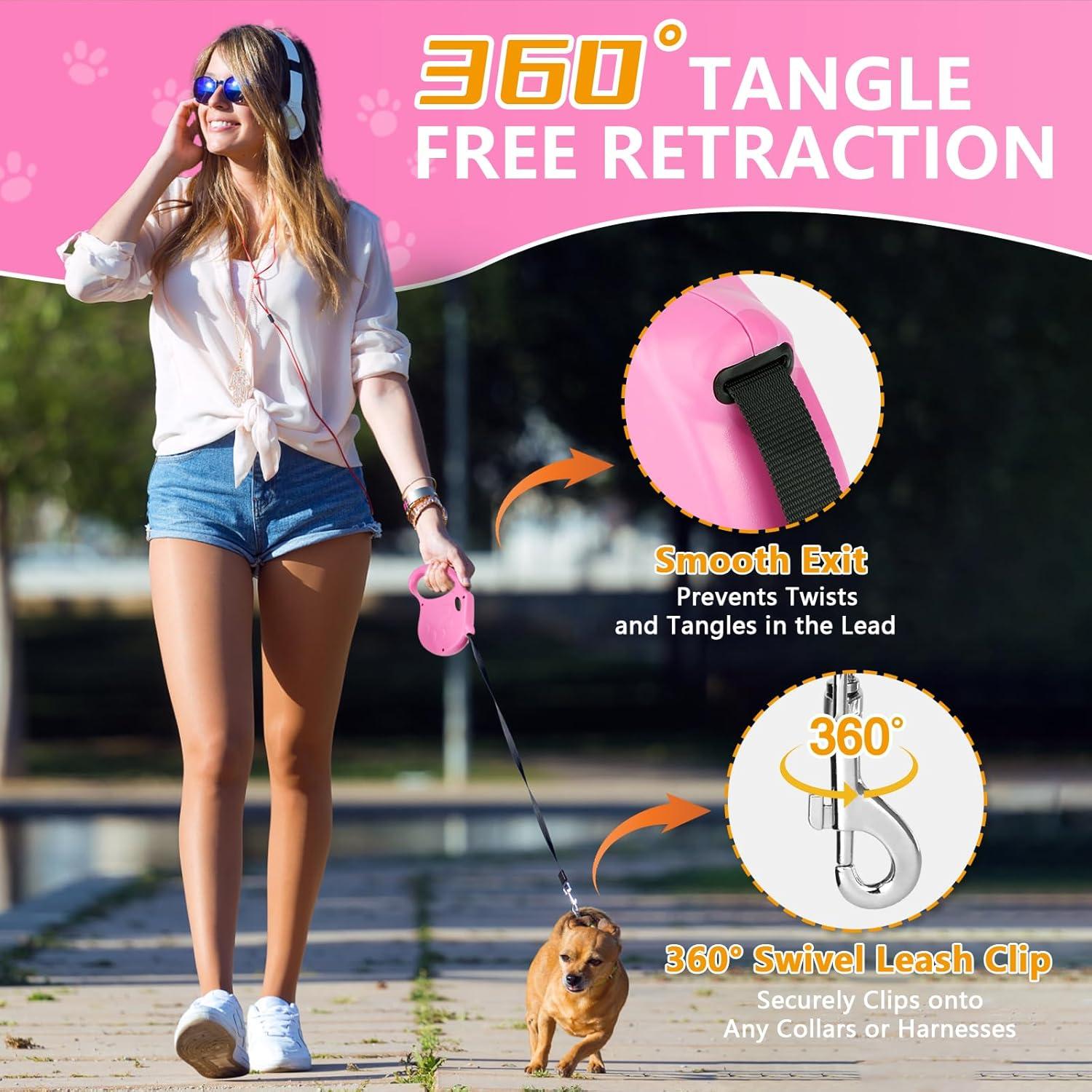 Correa de Perro Retráctil Makife 4.88m para Perros hasta 35kg - Rosa