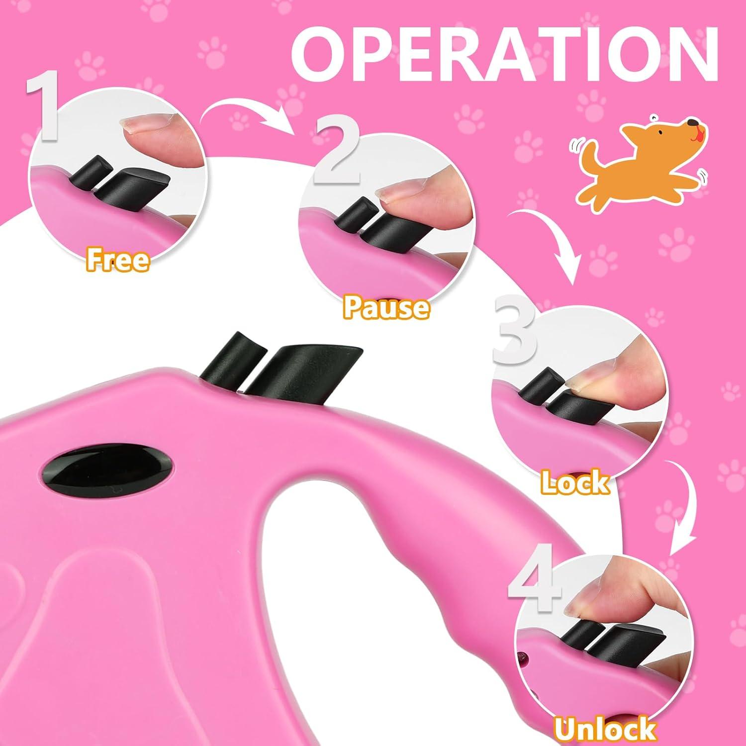 Correa de Perro Retráctil Makife 4.88m para Perros hasta 35kg - Rosa