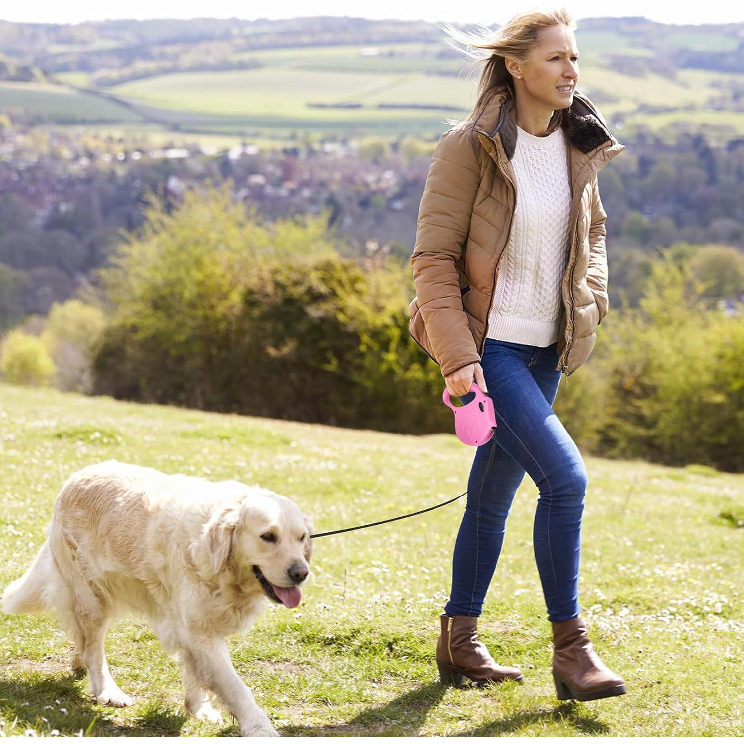 Correa de Perro Retráctil Makife 4.88m para Perros hasta 35kg - Rosa