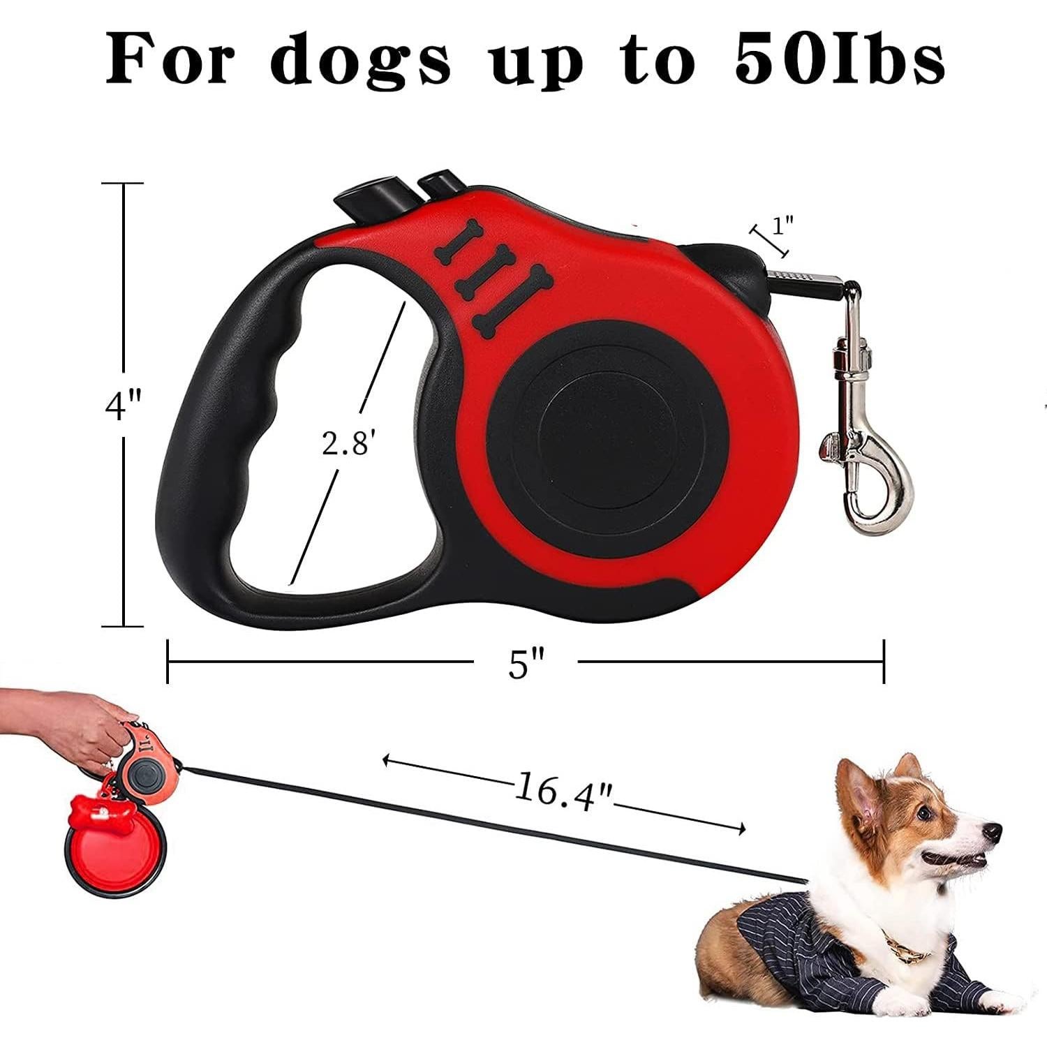 Correa de Perro Retráctil Tailpa 4.88m Nylon Roja hasta 22.68kg