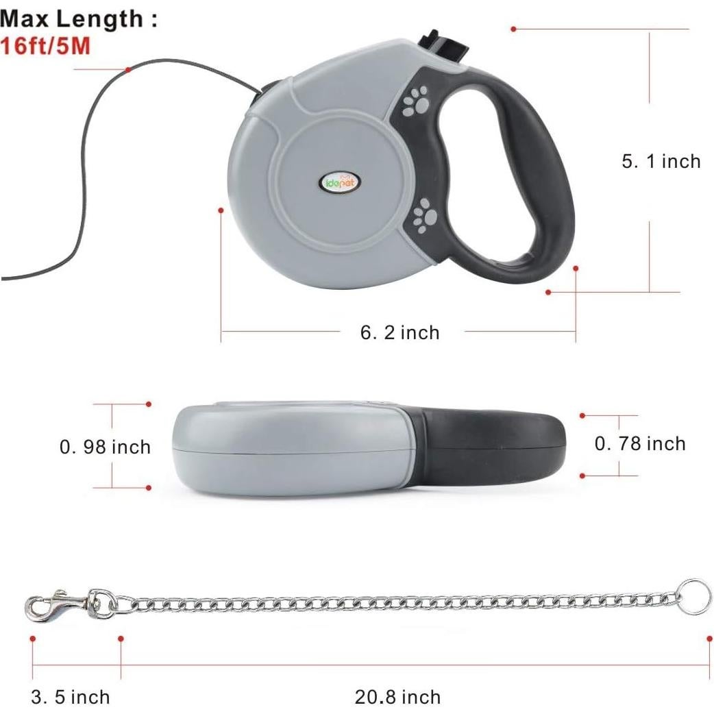 Correa Retráctil Idepet 4.88m para Perros Pequeños y Medianos