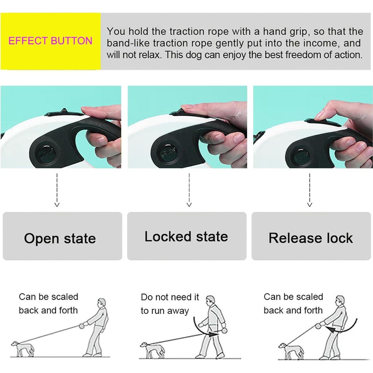 Correa Retráctil para Perros JAMISAY 5M Rosa hasta 50kg