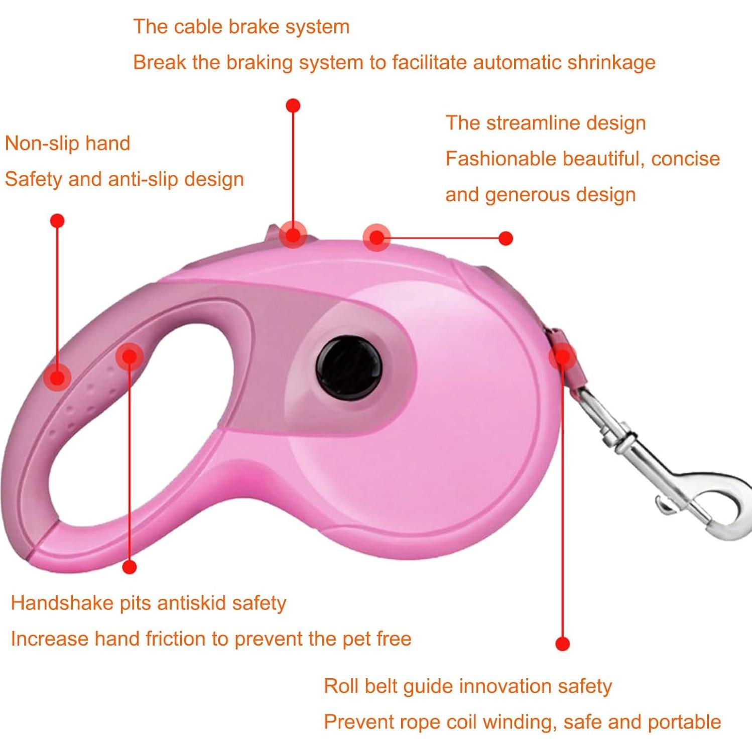 Correa Retráctil para Perros JAMISAY 5M Rosa hasta 50kg