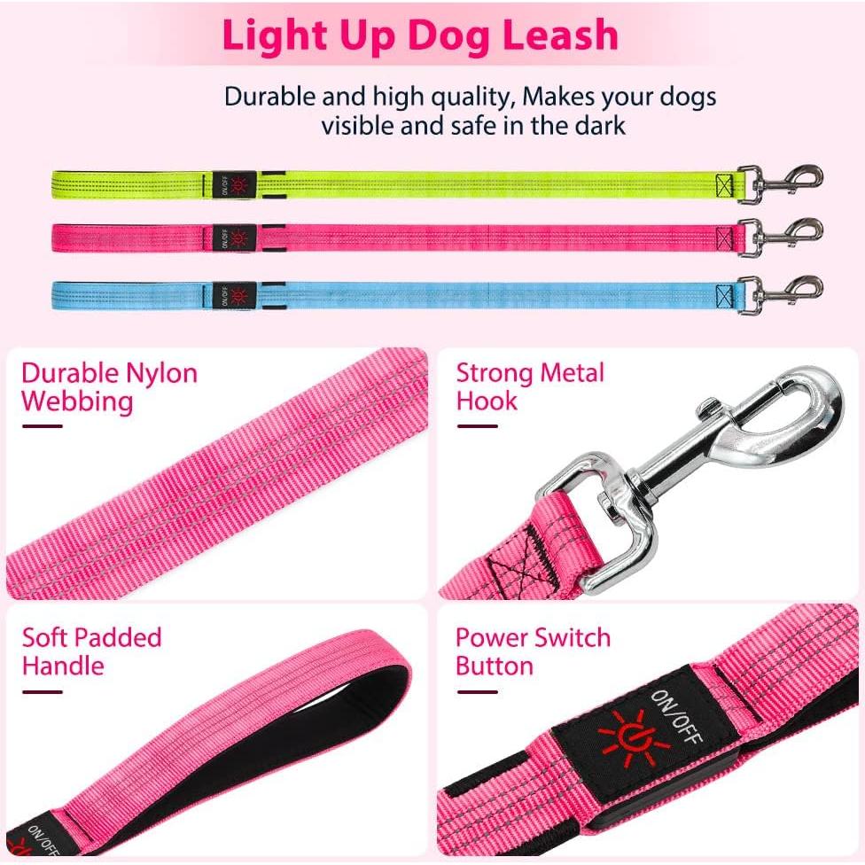 Correa LED para Perros Candofly 1.22m Recargable USB Rosa