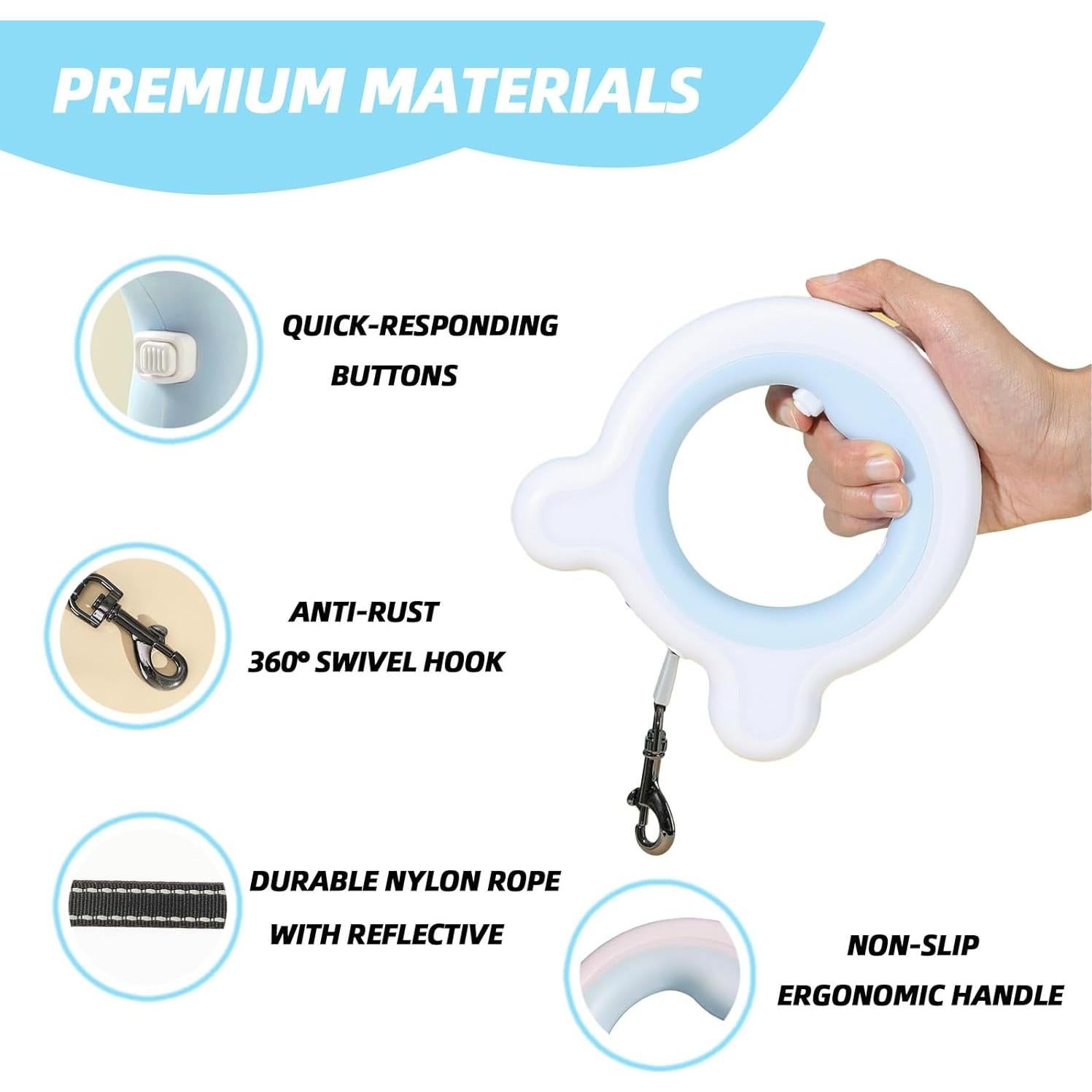 Correa de Perro Retráctil DM001 3m Nylon para Mascotas hasta 27kg