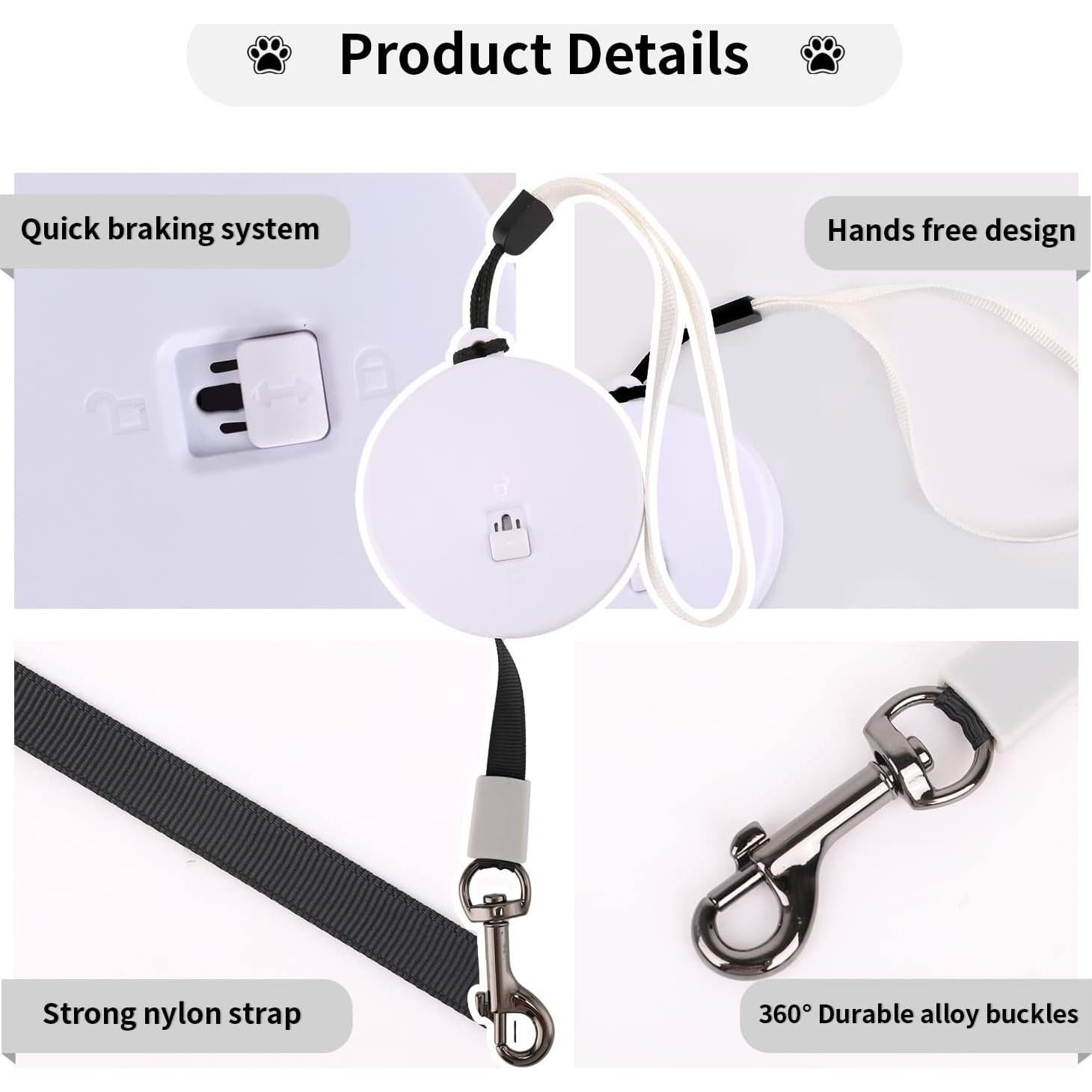 Correa retráctil para perros pequeños CUGBCUG 3 m nylon blanca