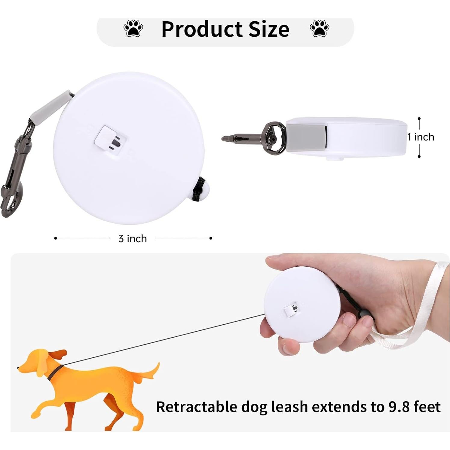 Correa retráctil para perros pequeños CUGBCUG 3 m nylon blanca