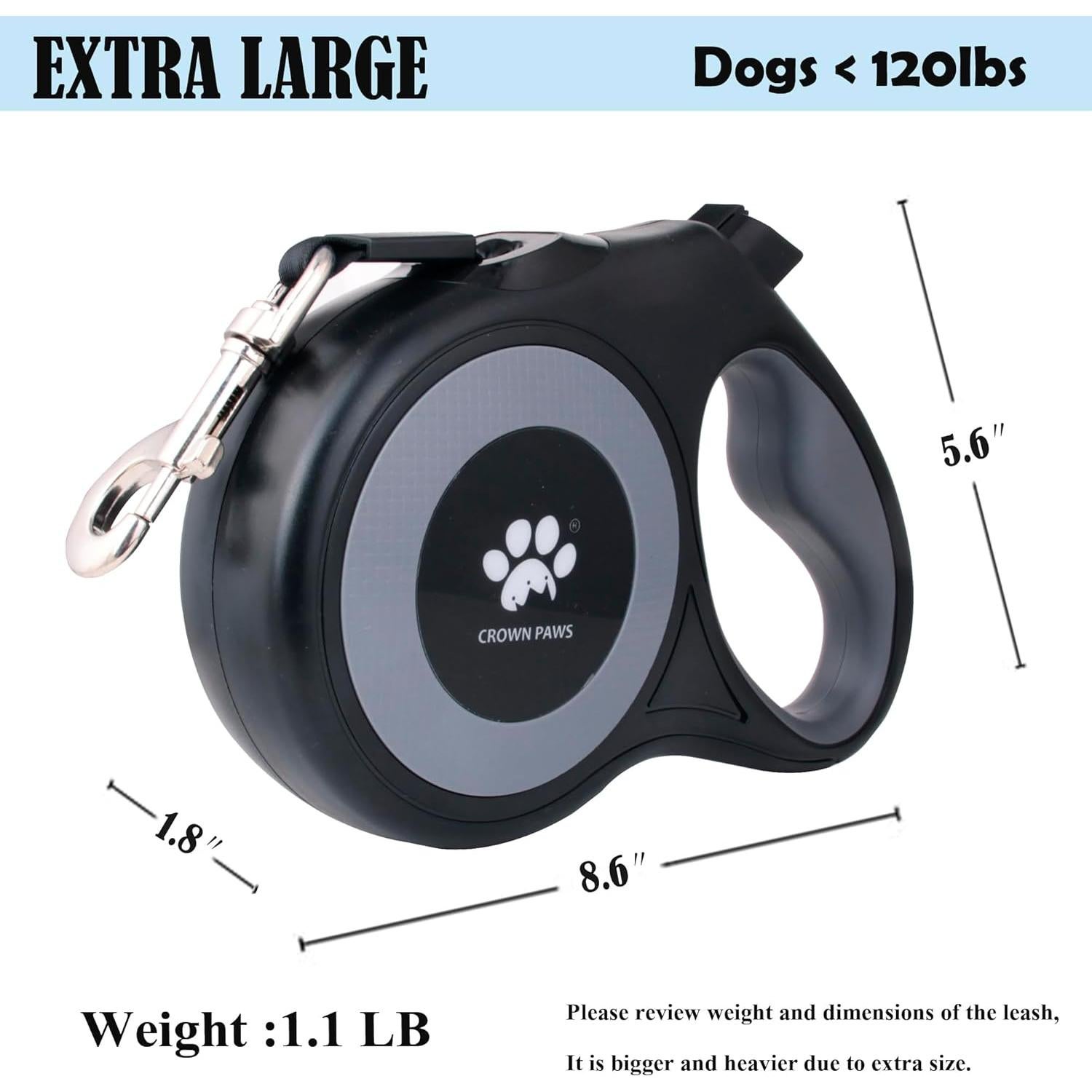 Correa Retráctil para Perros Grandes CROWN PAWS 5m Negro