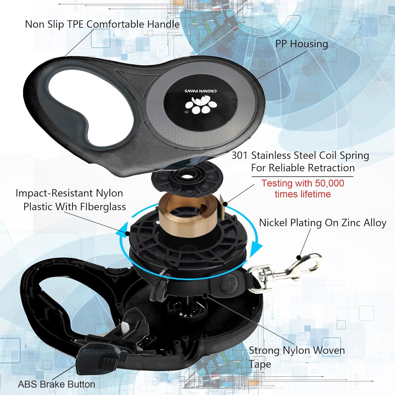 Correa Retráctil para Perros Grandes CROWN PAWS 5m Negro