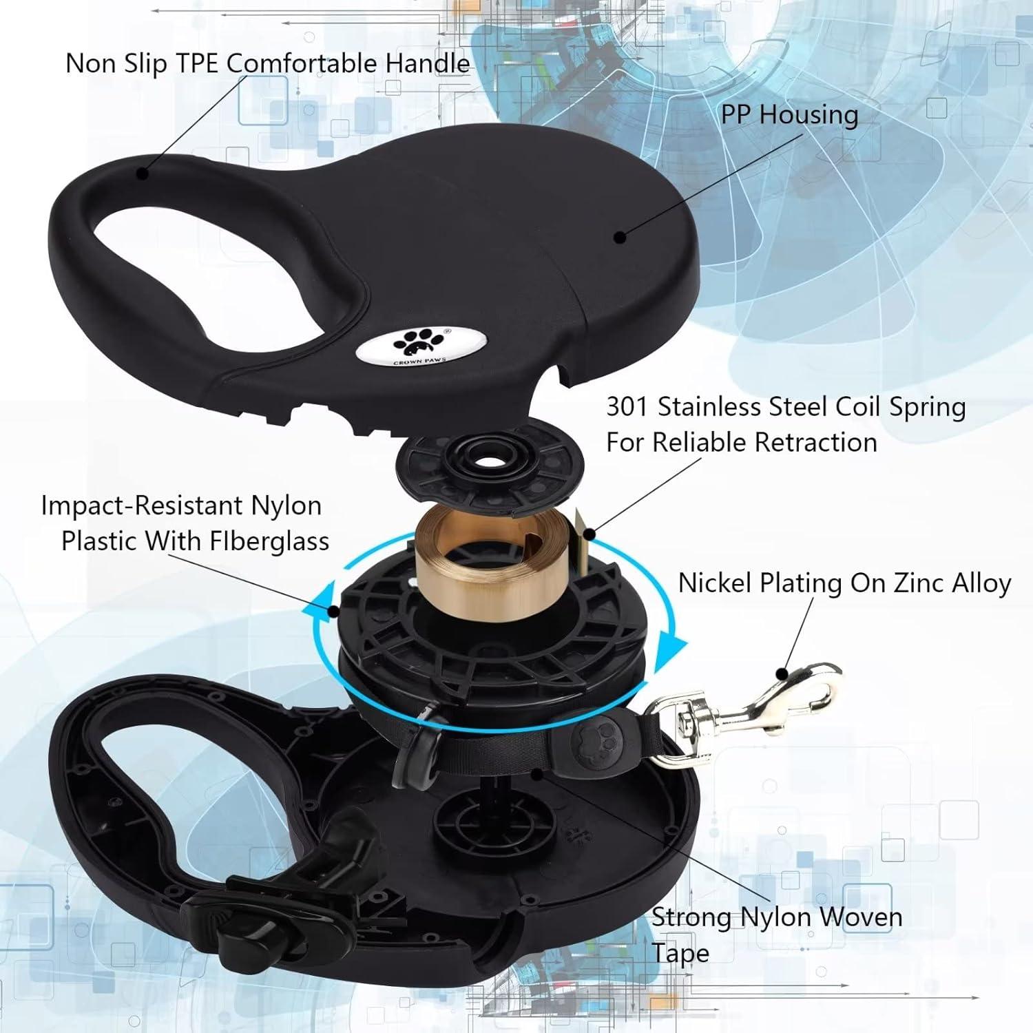 Correa Retráctil para Perros CROWN PAWS 5 m hasta 50 kg Negro