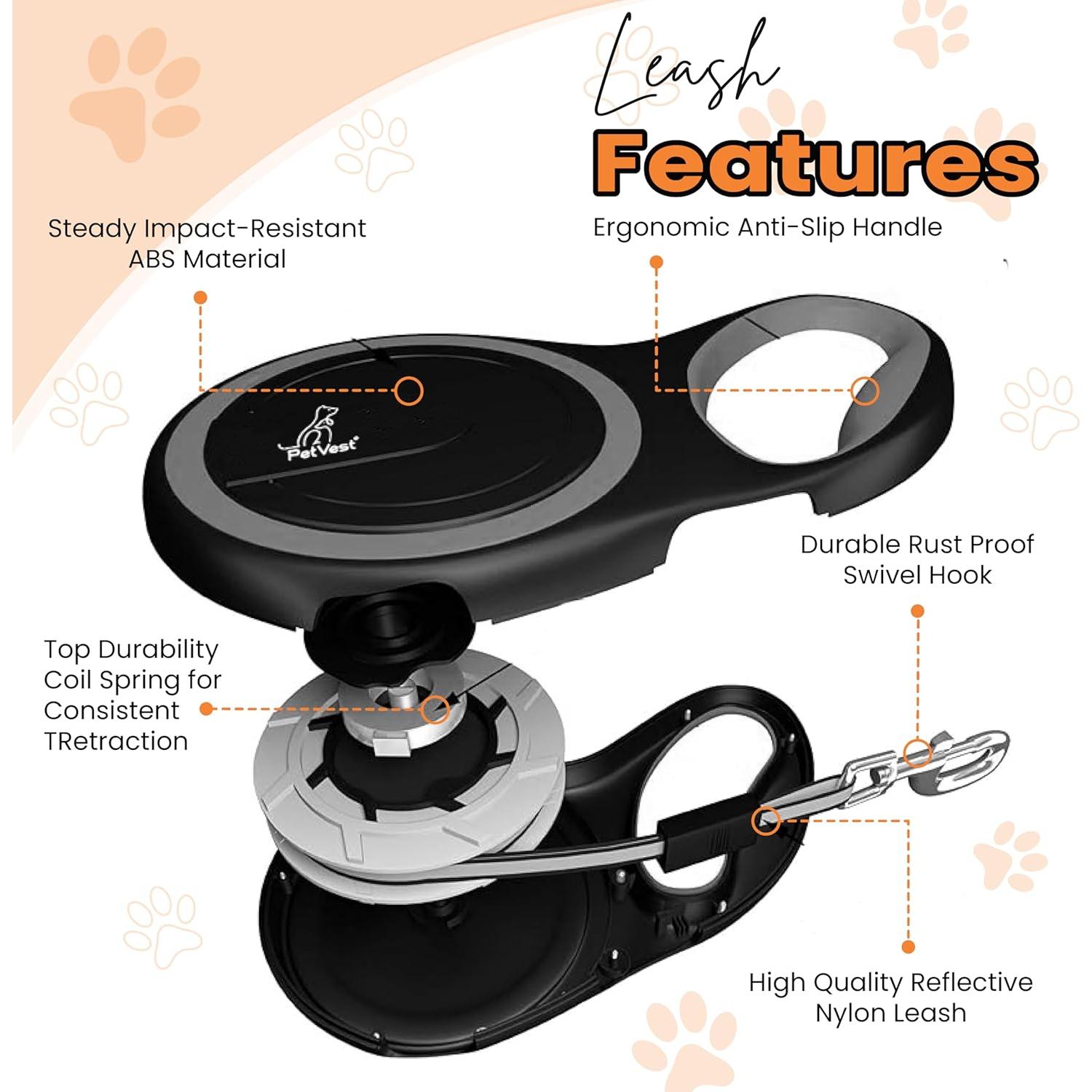 Correa Retráctil para Perro PetVest 7.92 m, Nylon Resistente