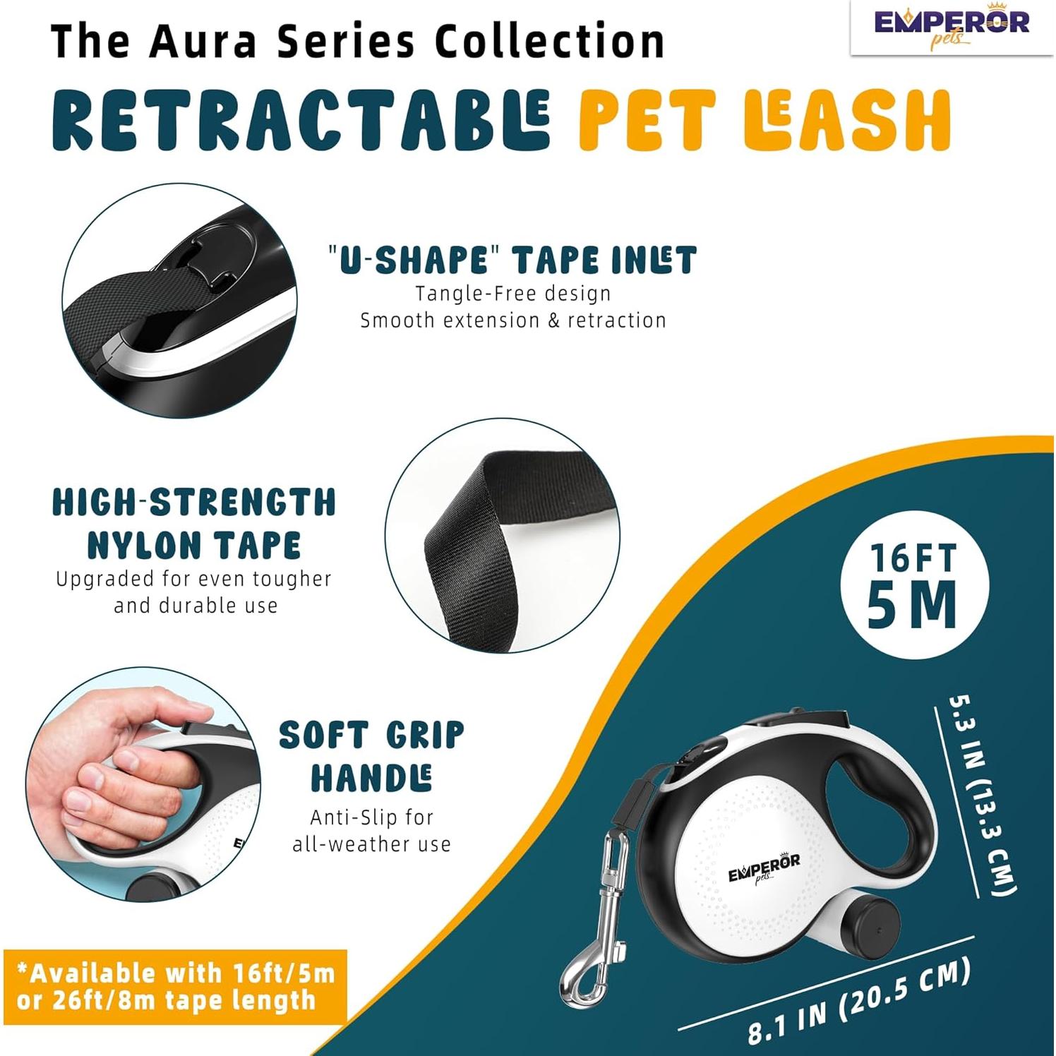 Correa Retráctil para Perros Emperor Pets 4.88 m Blanca