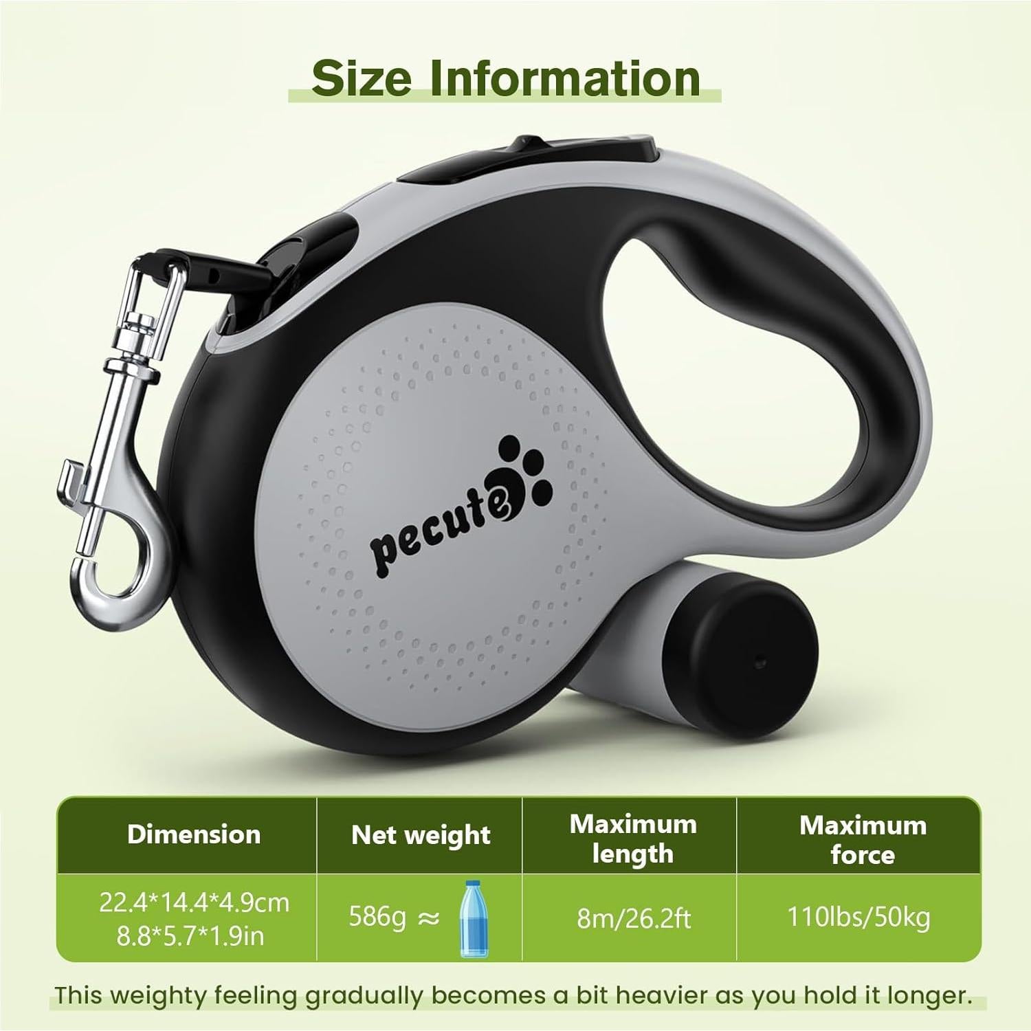 Correa Retráctil para Perro Grande Pecute 7.92m 50kg Gris