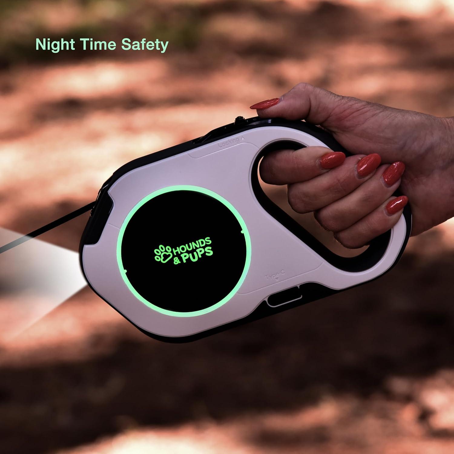 Correa Retráctil para Perros Hounds & Pups 4.57m con Luz LED