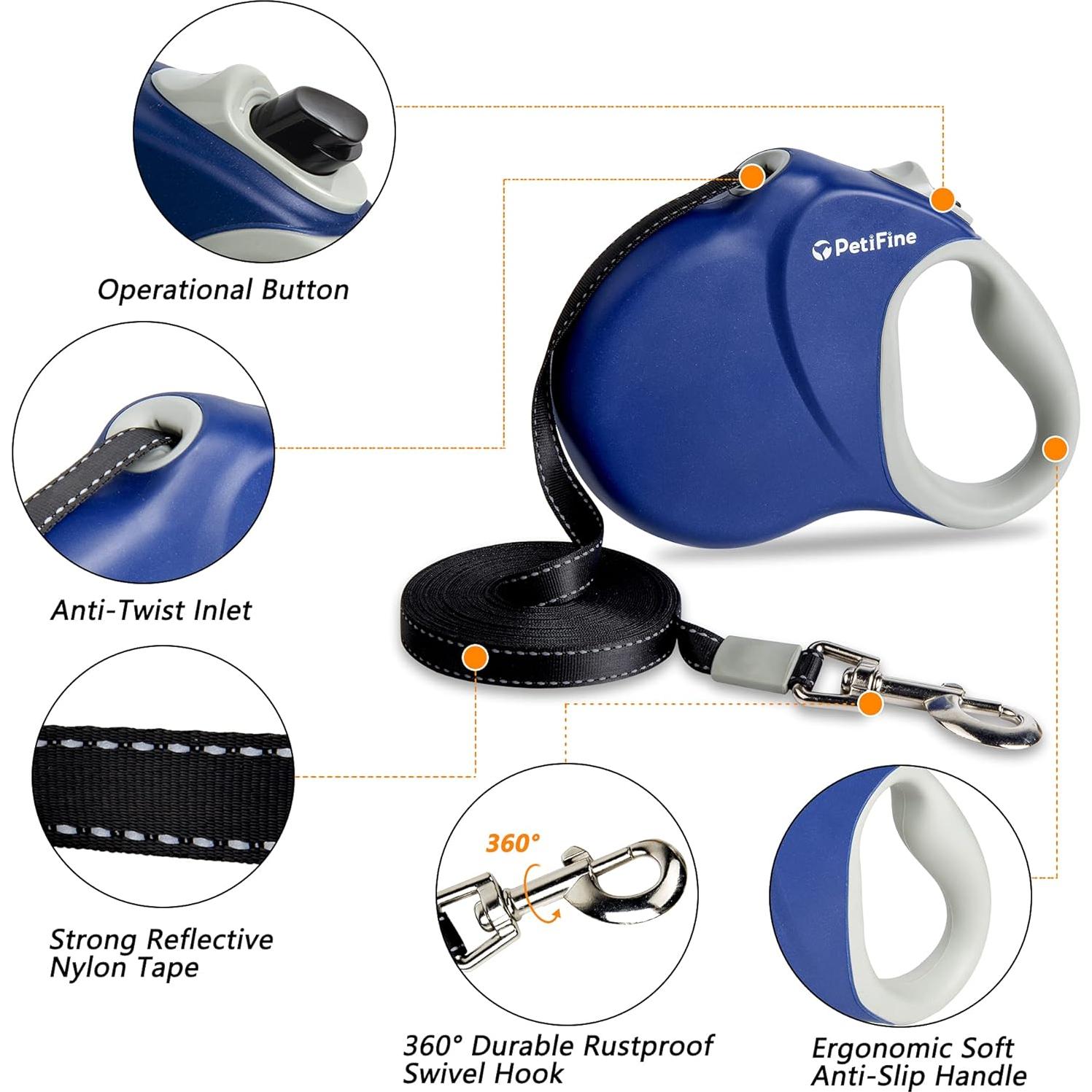 Correa Retráctil para Perros PetiFine 8m Azul 50kg Resistente